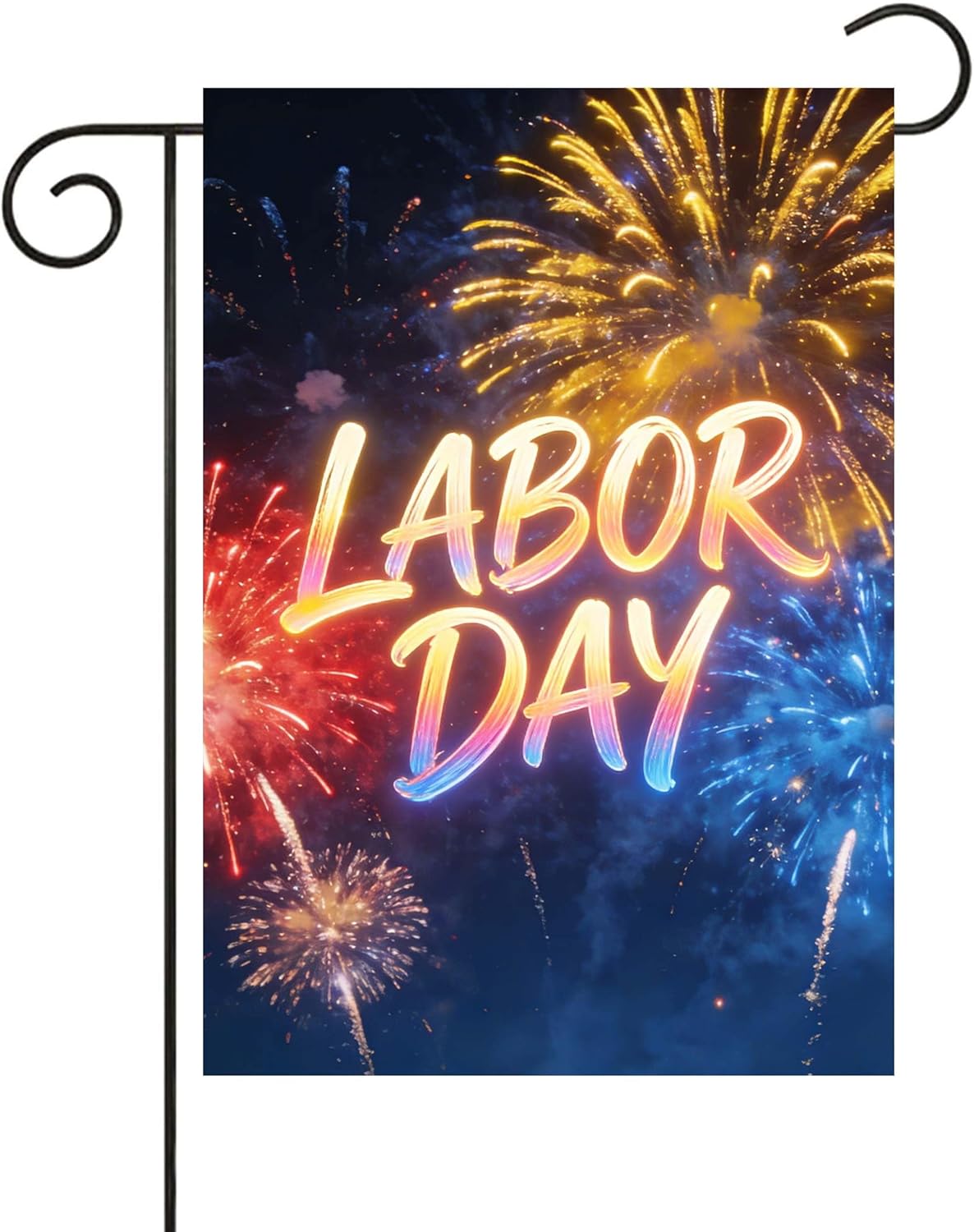 American Labor Day Fireworks Celebrate Holiday House Flag 28 x 40 Inch, Double Sided Large Garden Yard Welcome Flags Banners for Home Lawn Patio Outdoor Decor