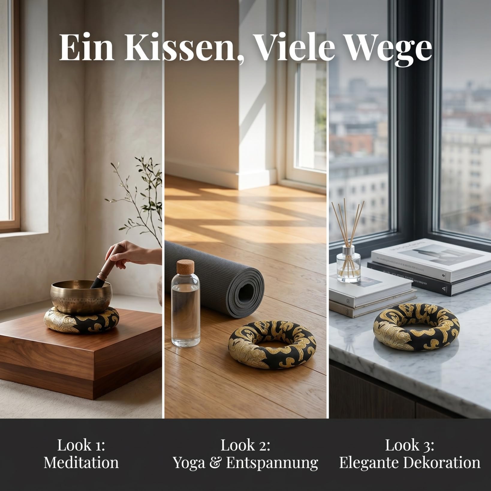 ibasenice 3er Klangschalenkissen Schwarz, Handbesticktes Filz Kissen | Klangschale 8-15 cm, Rutschfester Halt & Anti-Kratz Unterlage für Meditation Yoga, Stabiler Schutz vor Vibrationen