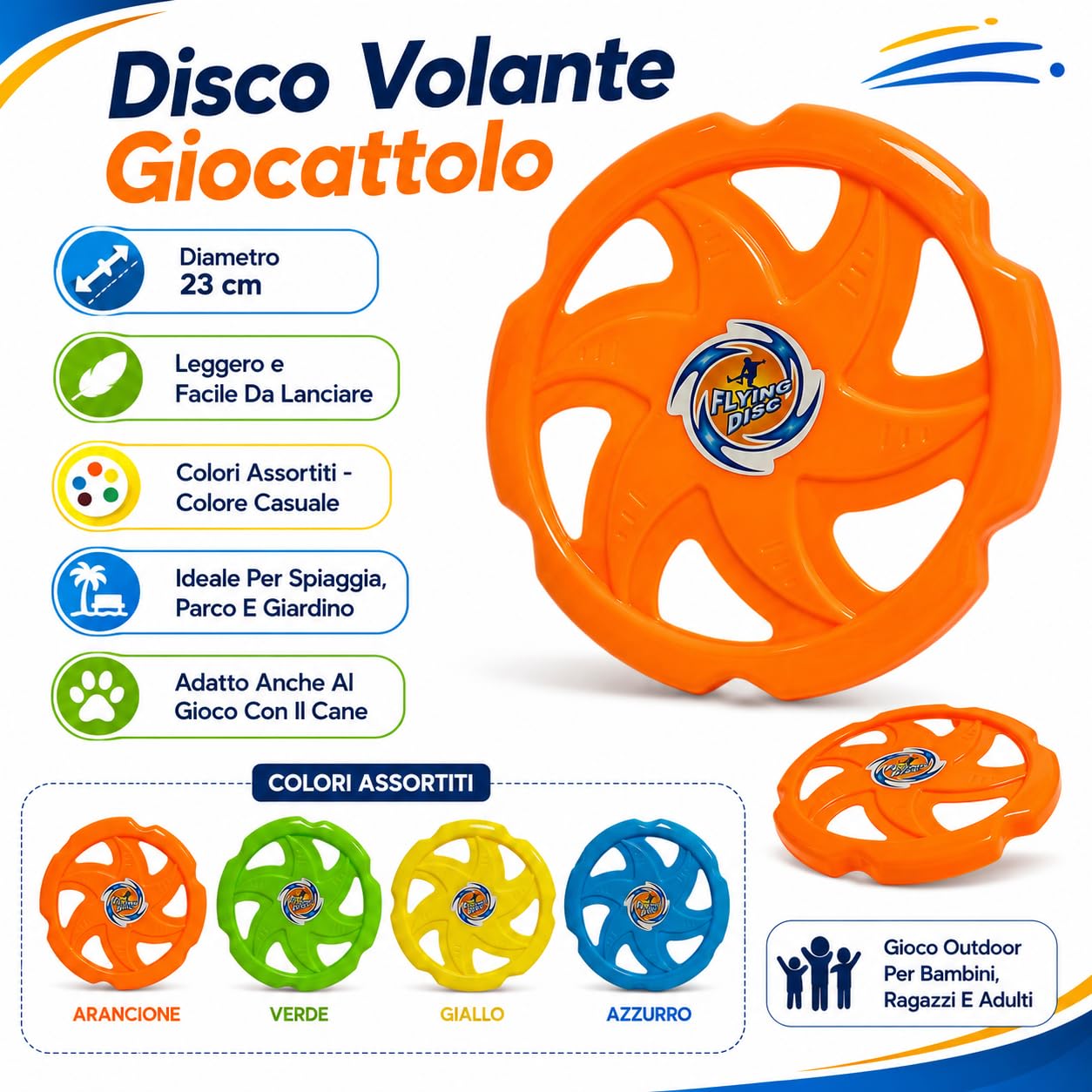 Disco Volante Giocattolo per Cani Bambini 23 cm Gioco Spiaggia Parco Giardino