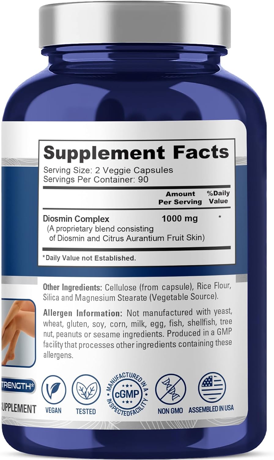 NusaPure Diosmin Complex 1,000mg per Serving 180 Veggie Caps (Non-GMO, Vegan) Citrus Aurantium - Image 2