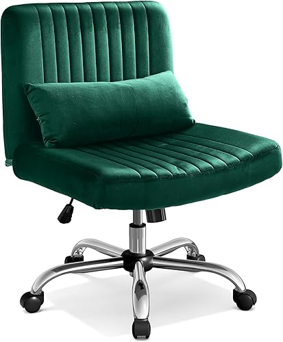 Miniatura 9 de Warmiehomy Silla de oficina cruzada de terciopelo con ruedas, silla de escritorio de lujo con patas cruzadas para dormitorio, silla de computadora