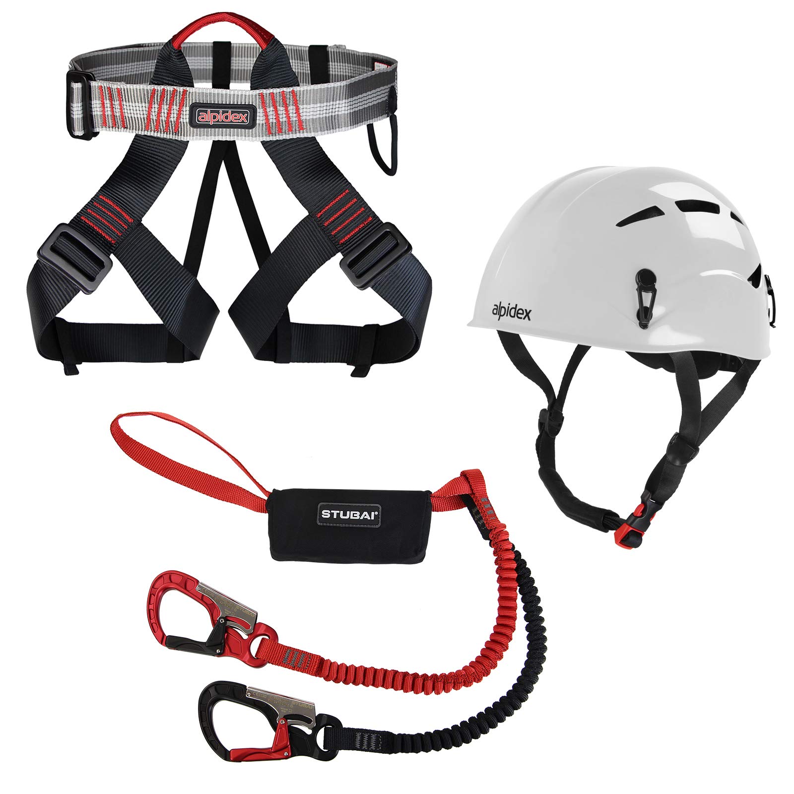ALPIDEX Kletterhelm Klettergurt + Stubai Klettersteigset BASIC 3.0