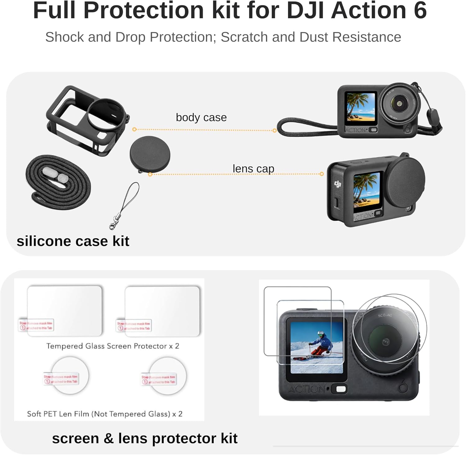 Fotoleey All-in-One Accessory Kit Compatible with DJI Osmo Action 6, Including Carrying Case, Underwater Housing, Mounts, Extension Rod & Full Protection Accessories