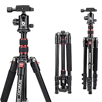 BONFOTO B690A Lightweight Aluminum Tripod Portable Travel Camera Stand with 360 Degree Ball Head and Carry Bag, Tripods for Canon Nikon Sony DSLR