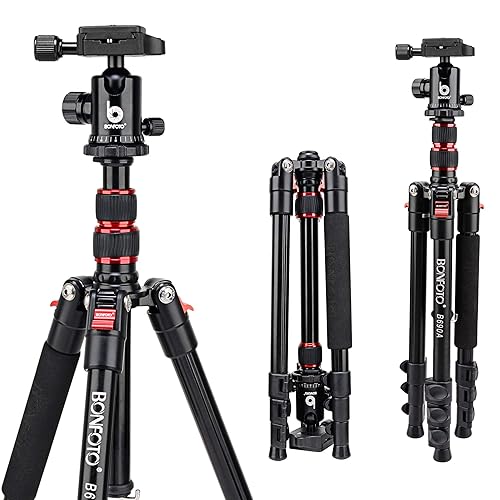 BONFOTO B690A Camera Tripod for Travel,Lightweight Aluminum Portable DSLR Tripod with 360 Degree Ball Head and Carry Bag, Camera Stand for Ring Light & Canon Nikon Sony DSLR