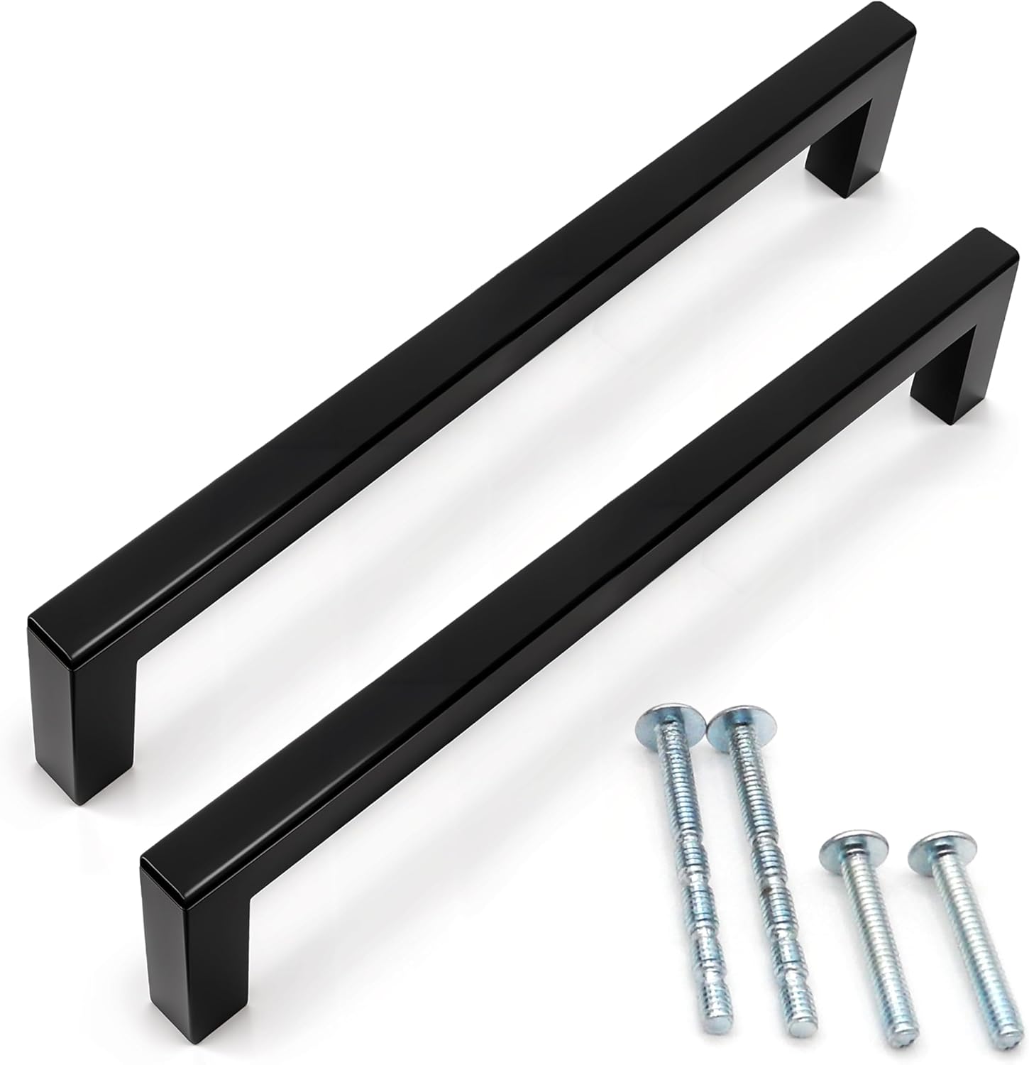 9 Inch Cabinet Pulls, Pack of 4 Satin Nickel Modern Square Collection, Solid Stainless Steel (NOT Hollow). for Kitchen Drawer, for Doors, for Wardrobe & for Cabinets