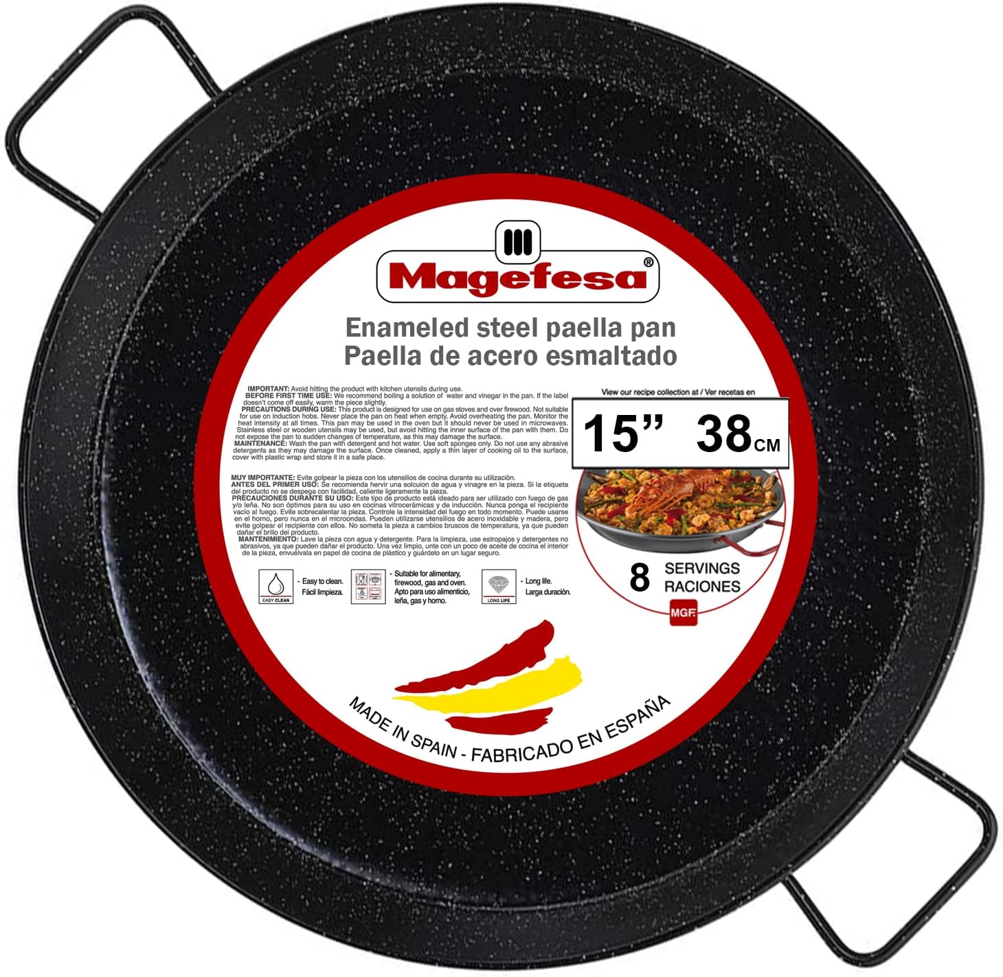 Enamel , 15 Inch : MageFesa Enameled Steel Paella Pan, 15 Inch