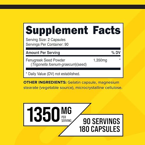 Miniatura 2 de Primaforce Cápsulas de semillas de fenogreco (180 cápsulas1350 mg por porción, 2 porciones de cápsulas) Suplemento de hierbas premium para hombres