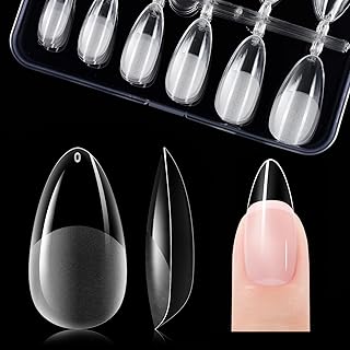 Gelike ec Medium Almond Nail Tips: Soft Gel Tips Almond Shaped Full Cover Gel Nails Pre Etched - PMMA Resin Clear False Nails Strong Press on Nails 120PCS 12 Sizes, MEDIUM ALMOND