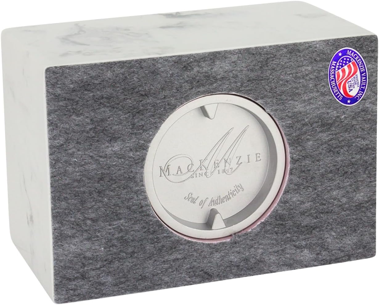 Carrera Classic Cultured Marble by Mackenzie Vault for Silverlight Urns, Light Gray Cremation Urn for Ashes, Adult Sized, Ground Burial, Home Memorial, and Funeral Service