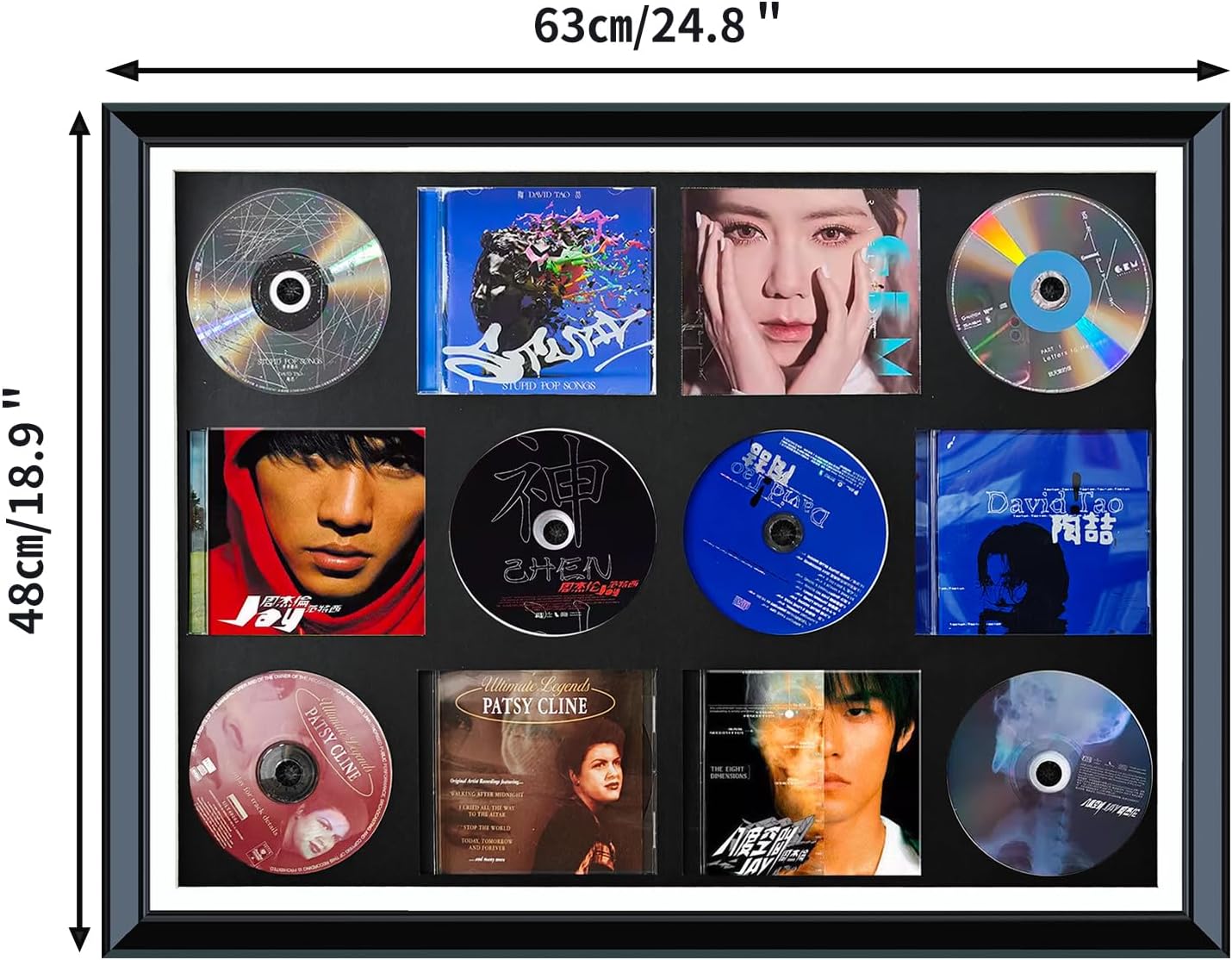 CD Case,CD/DVD Storage Rack Stand,Wood CD Display case/Frame,with high-definition tempered glass panel can accommodate6 standard size CDs and 6 covers.album cover display gift,music lover home décor