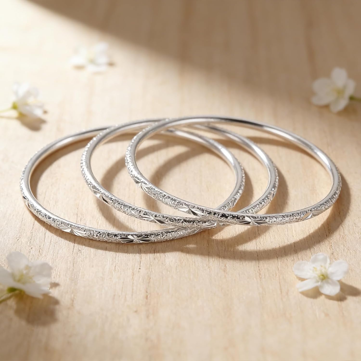 Dainty Silver Bangle Bracelet Set for Women, 3Pcs Trendy Simple Stainless Steel Stackable Hypoallergenic Cuff Bracelet Fashion Party Jewelry Gift - Image 7