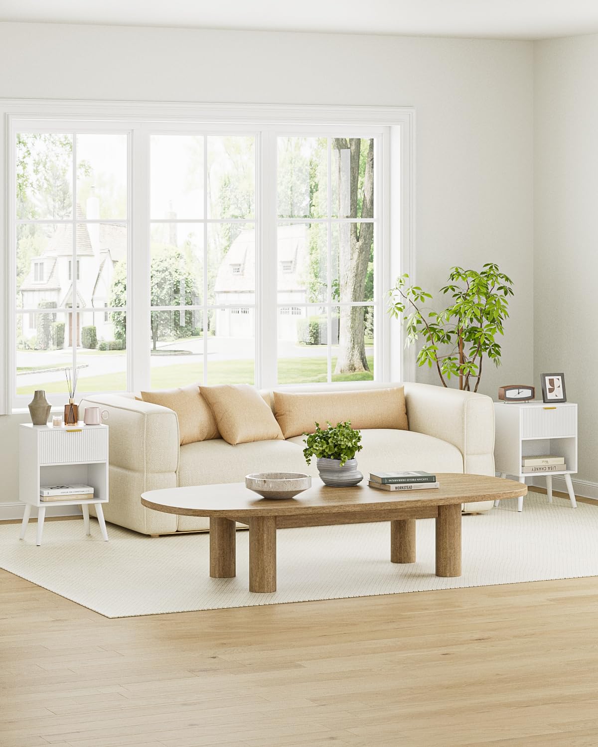Nachttisch Holz, Beistelltisch mit Stauraum, Nachttische mit 1 Schubladen und offenes Fach, Nachtschrank für Schlafzimmer, Wohnzimmer, weiß