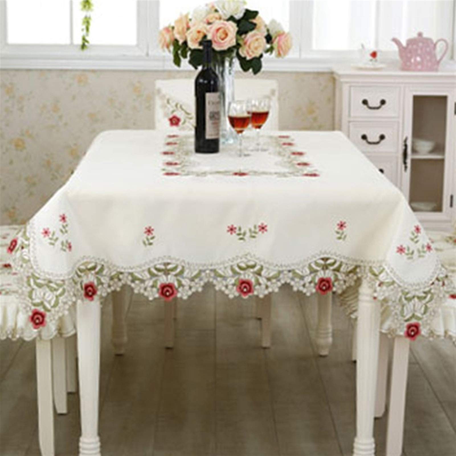 Nappe de table 150x220cm carrée en polyester avec bord en dentelle fait main Baiwang