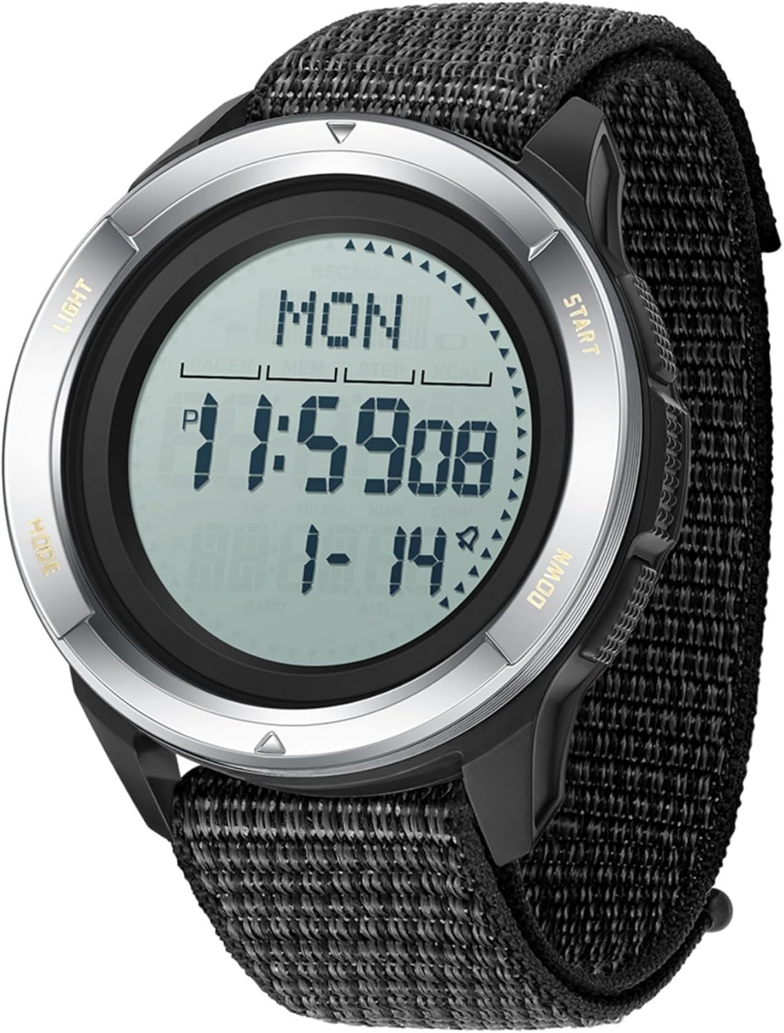 BIEWO Digitaal militair sporthorloge voor heren, waterdicht tot 5 ATM, kompas, metronoom, calorieën, stopwatch, stappenteller, hardloophorloge (groene siliconen
