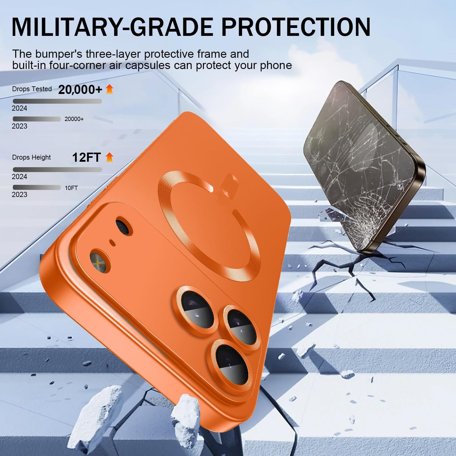 Misscase Magnetic for iPhone 17 Pro Max/iPhone 18 Pro Max Case,Comes with Camera Lens Protector,Compatible with Magsafe,Soft TPU Full Protection Slim Smooth Bumper Shockproof Phone Cover Orange image 3