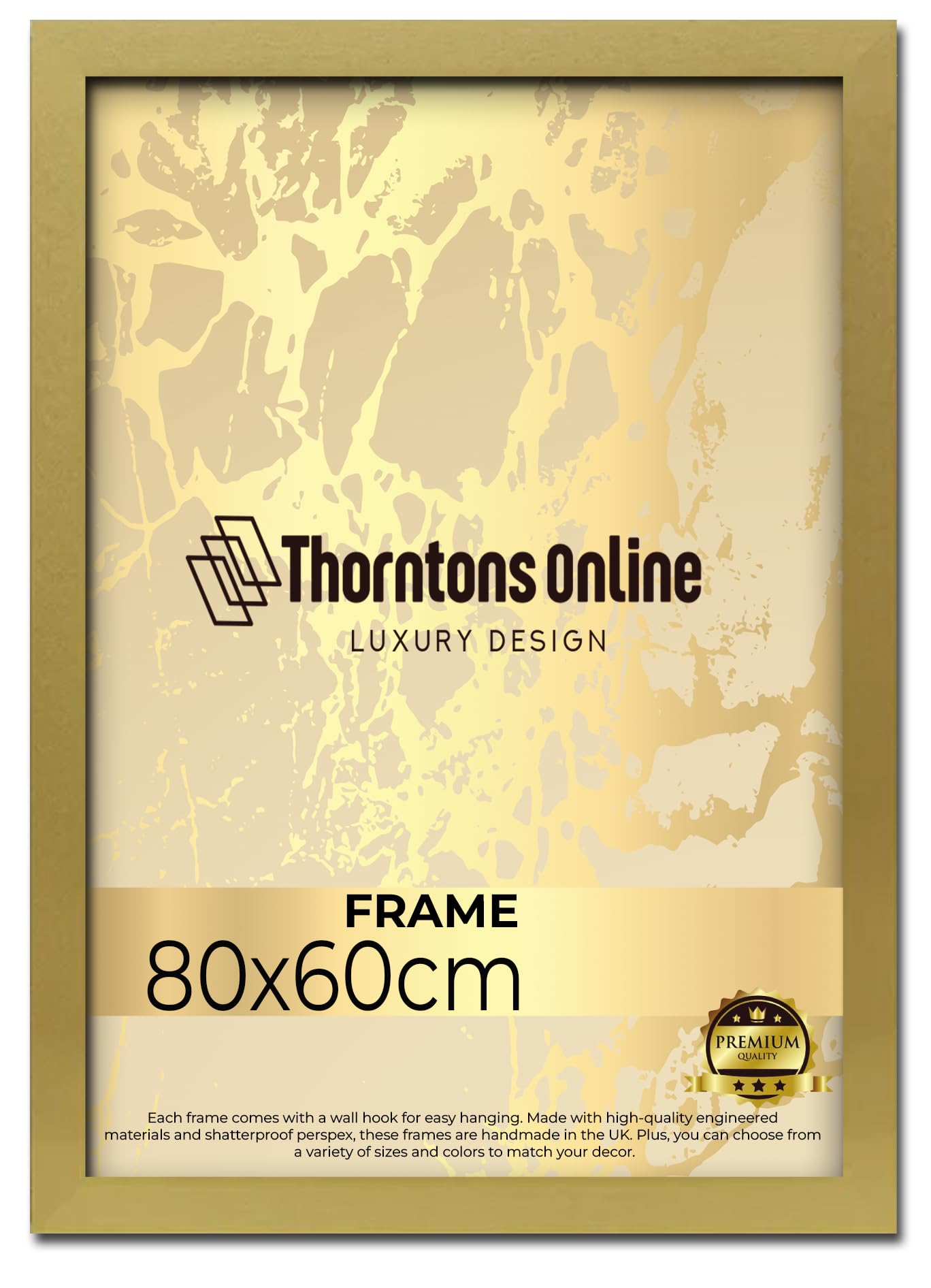 Modern Gold 80 x 60 cm Poster Frame Crystal Clear Acrylic Front Picture Photo Frame 60x80cm MDF Backing With Both Ways Hanging Hooks - Home Office Use