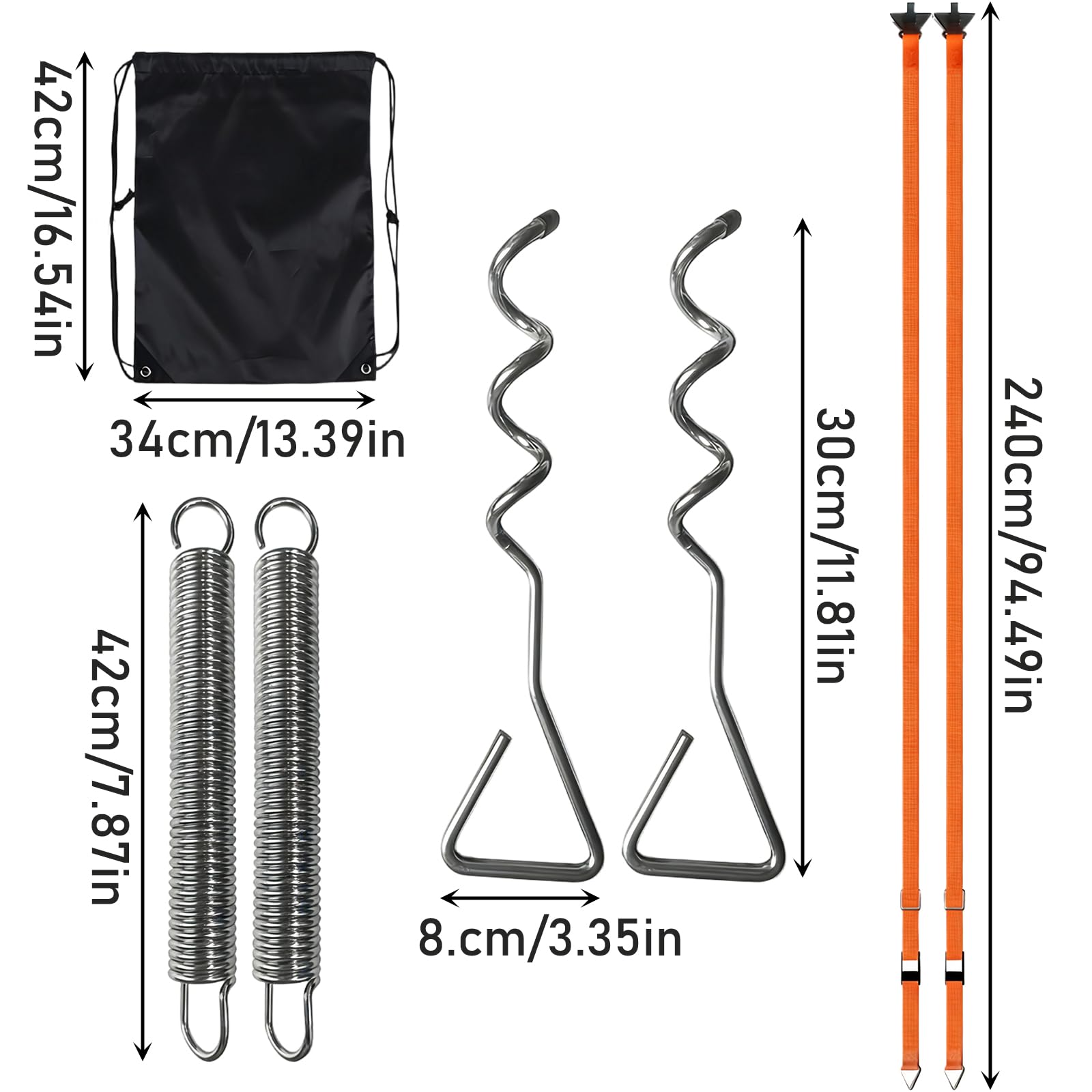 Awning Tie Down Kit for Motorhomes & Caravans, Universal Awning Storm Strap Kit with Adjustable Polyester Straps + Ground Anchors + Tension Springs + Storage Bag (Orange) — view 6