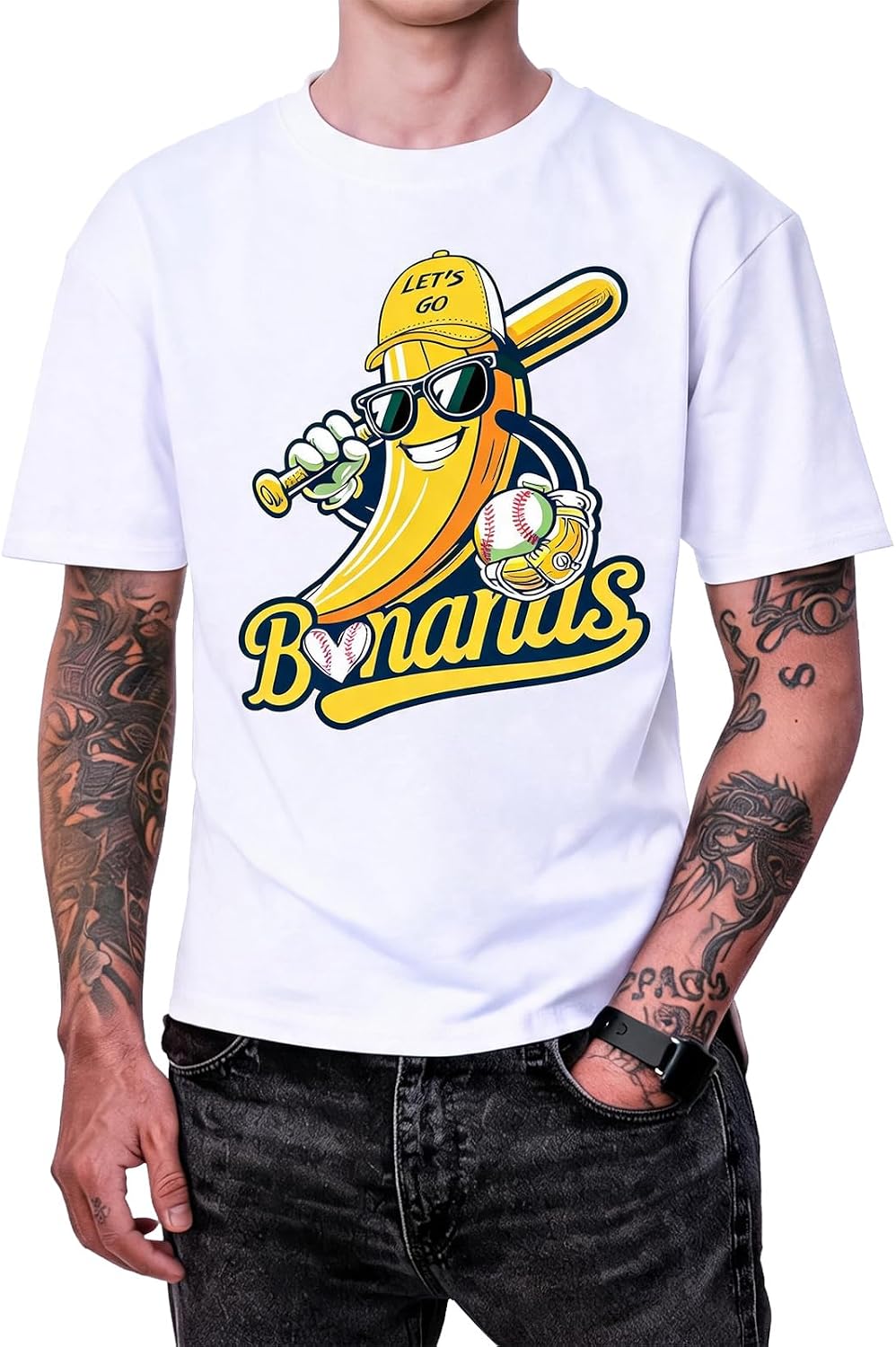 Funny Fruit Print Casual Short Sleeve T-Shirt for Men Short Length Basic Tops for Men