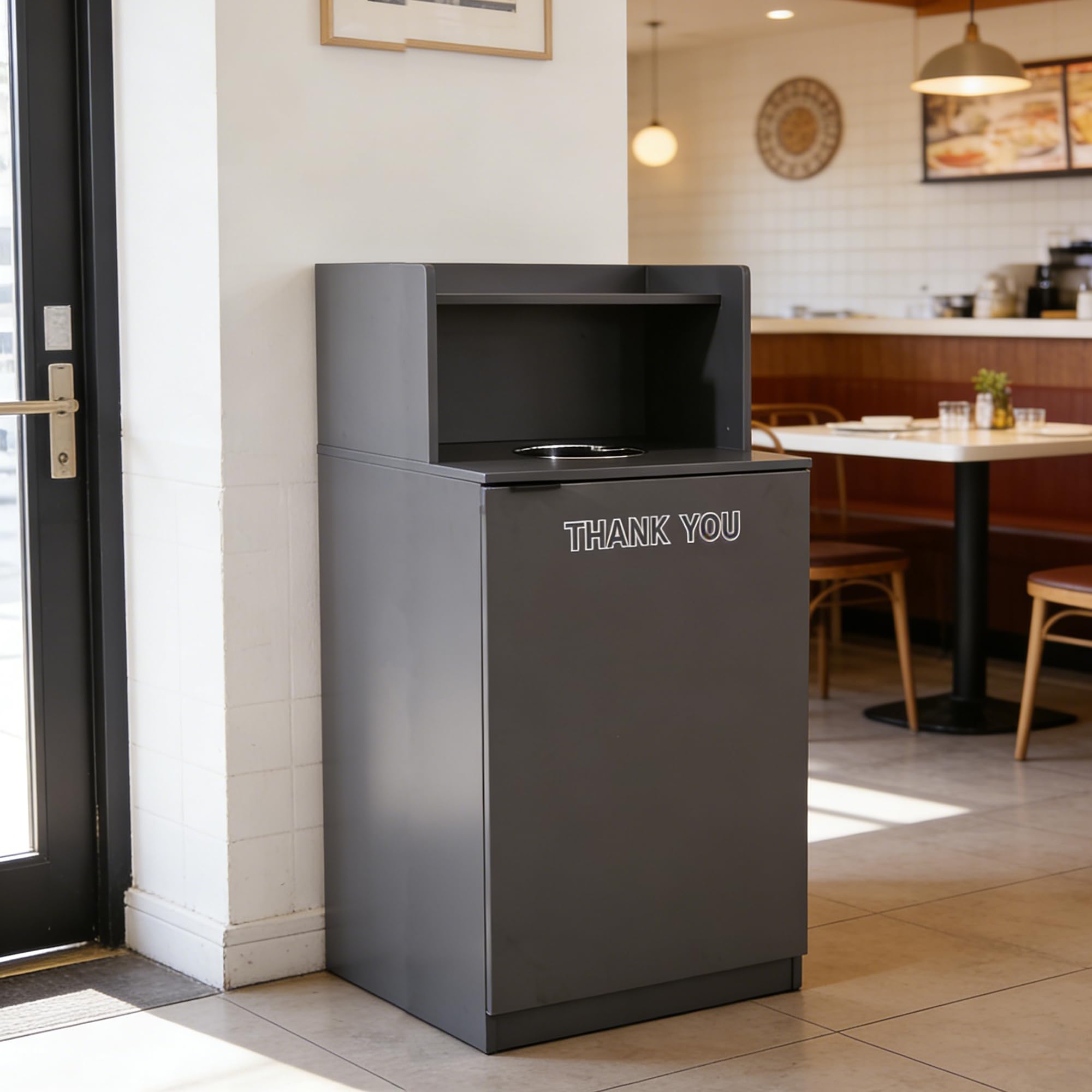 Restaurant Trash Can Cabinet Commercial Trash Cans 32 Gallon Wooden Trash Can and Garbage Receptacle with Tray Holder
