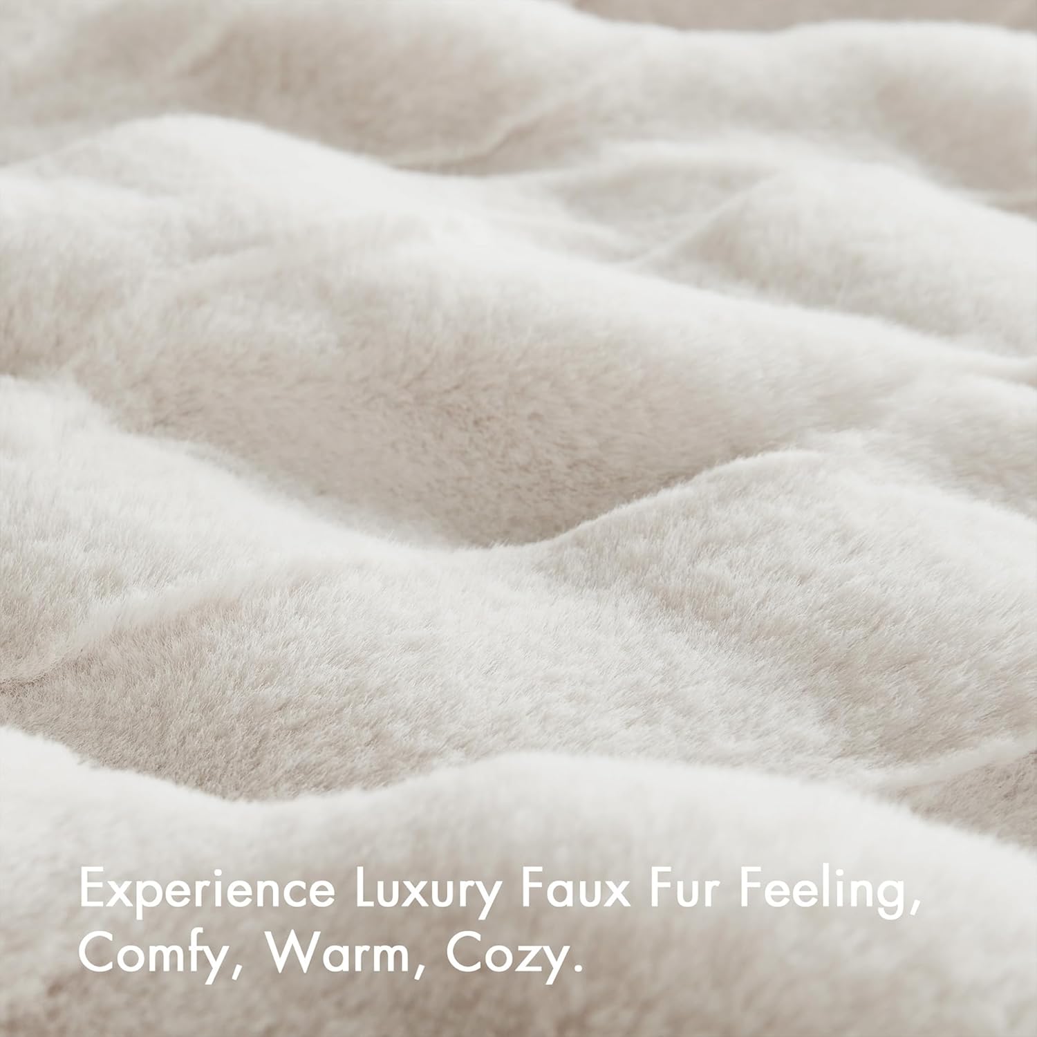 Madison Park Luxuriously Cozy Soft Long Faux Fur Throw Basketweave Blanket Reversible Soft & Snuggly Velvet Throw, Lightweight, Breathable Trendy Room Décor Summer Blanket, 50x60, Ivory - Image 2