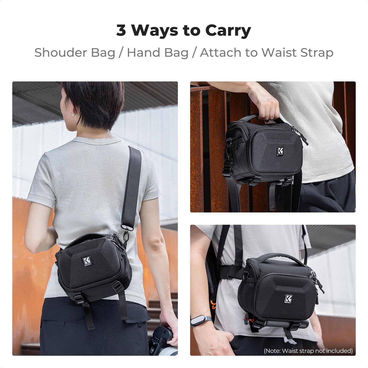 K&F CONCEPT Borsa per Fotocamera a Tracolla, Borsa Fotografica Impermeabile in eva hardshell con tracolla regolabile, Compatta Custodia per Macchine Fotografiche Reflex Obiettivo Treppiede