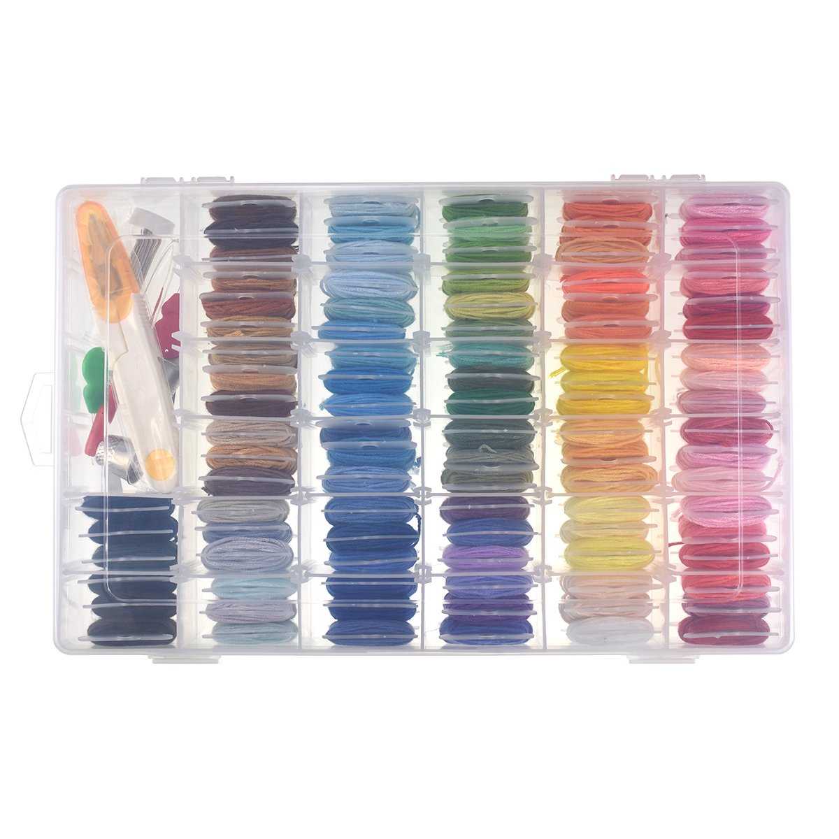 Kit di Accessori per Filo da Ricamo a Punto Croce in 100 Colori con Scatola portaoggetti per Organizer Set per Ricamo a Punto Croce