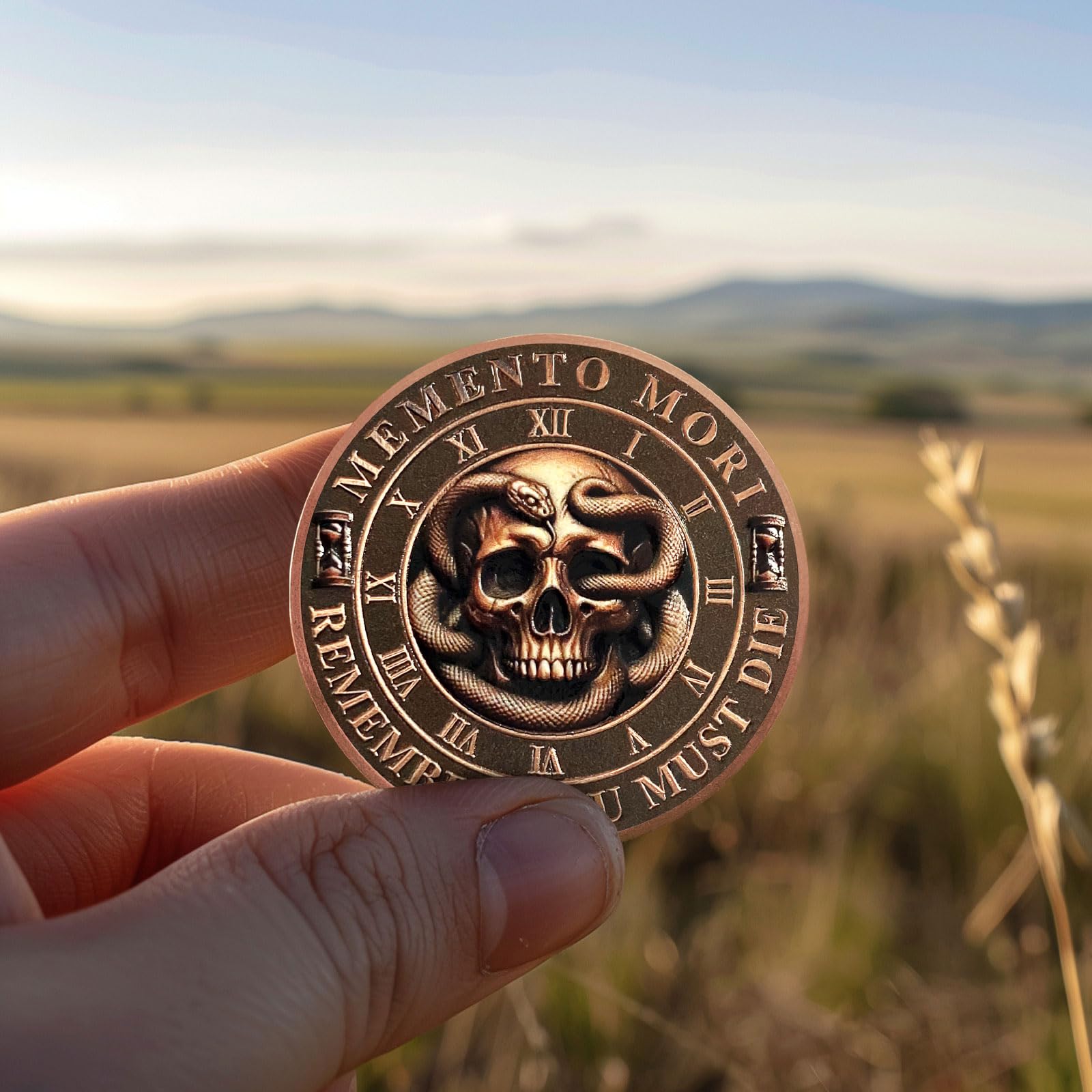 AtSKnSK Memento Mori Moneda Memento Vivere Monedas Árbol de la Vida Moneda Calavera Desafío Moneda Medallón Chip Regalo Estoico Memento Moneda Memento Vivera Moneda Moneda Moneda Calavera