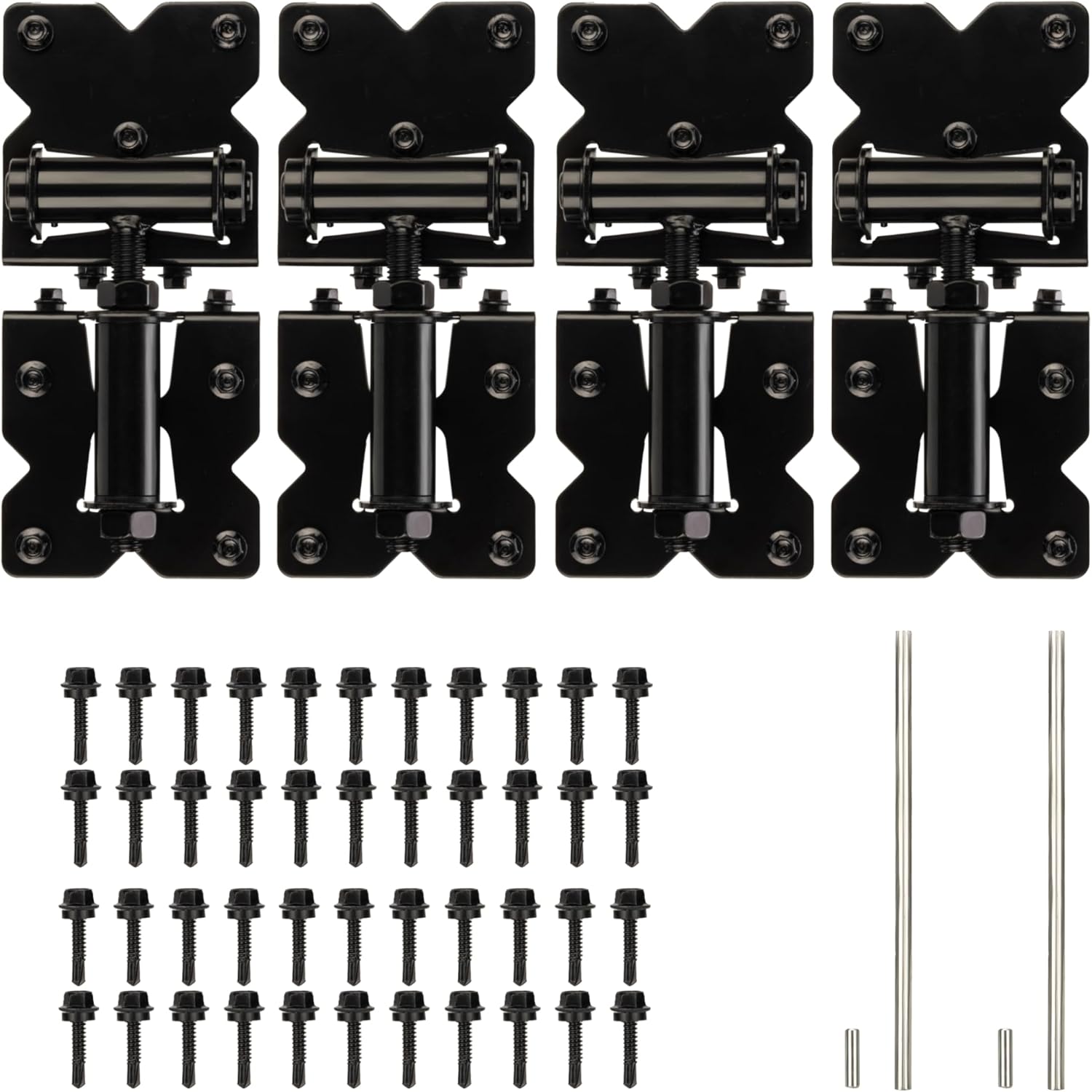 Non-Weld Self Closing Gate Hinges Adjustable Heavy Duty Hardware 90 Degree Gate Hinges Kit for Wood/Vinyl/Metal/Outdoor Fence, with Self-Tapping Screws and Swing Adjuster Tool, 4-Pack