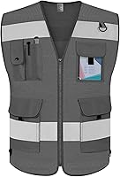 Vista 21 de TCCFCCT Chaleco de seguridad azul para hombres y mujeres, chaleco reflectante de alta visibilidad con 9 bolsillos para seguridad, chaleco de trabajo