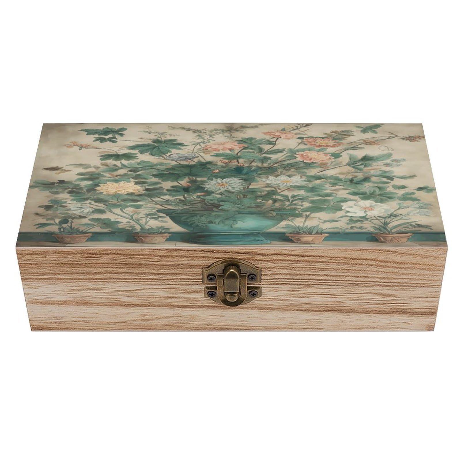 VstaDank A Watercolor Flower Painting Wooden Storage Box Wooden Keepsake Box with A Hinged Lid Fashion Memory Treasure Boxes Decorative Jewelry Case for Crafts Photo Home Decor Wood Gift Box