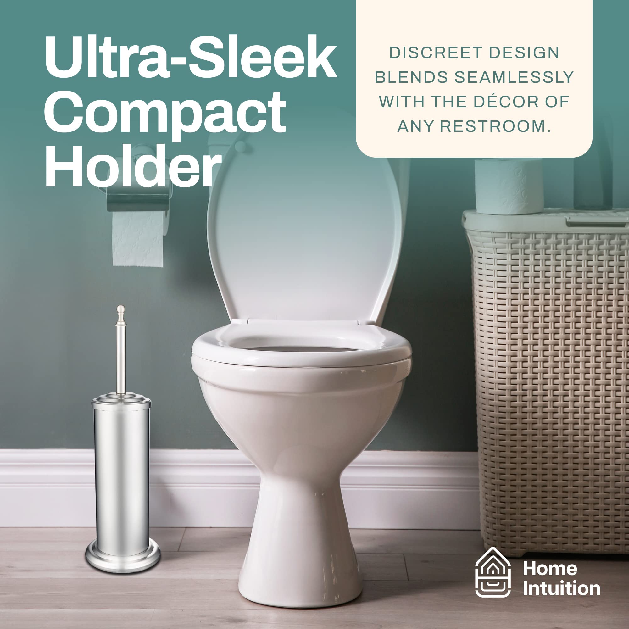 Porta Scopino In Acciaio Inox E Vetro Satinato Per WC, Set Da Toilette Con Spazzolino Incluso, Design Elegante 11,5x13,8x34,5 Cm