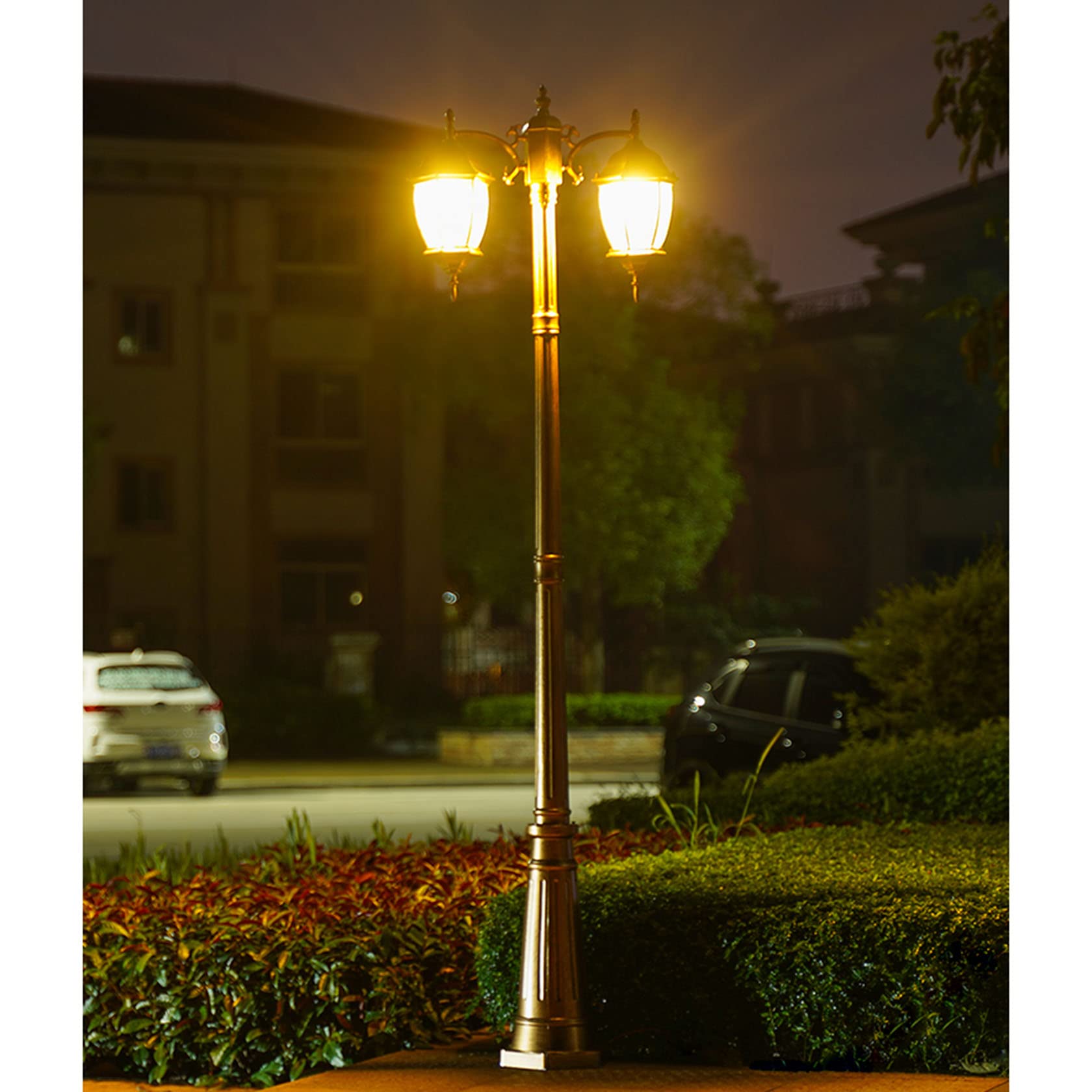 Outdoor Street Light Lantern Glass Post Light Clear Outdoor Garden Pathway Porch Deck Yard Driveway Hallway Hotel Black 2m (Antique Copper Color 2m)