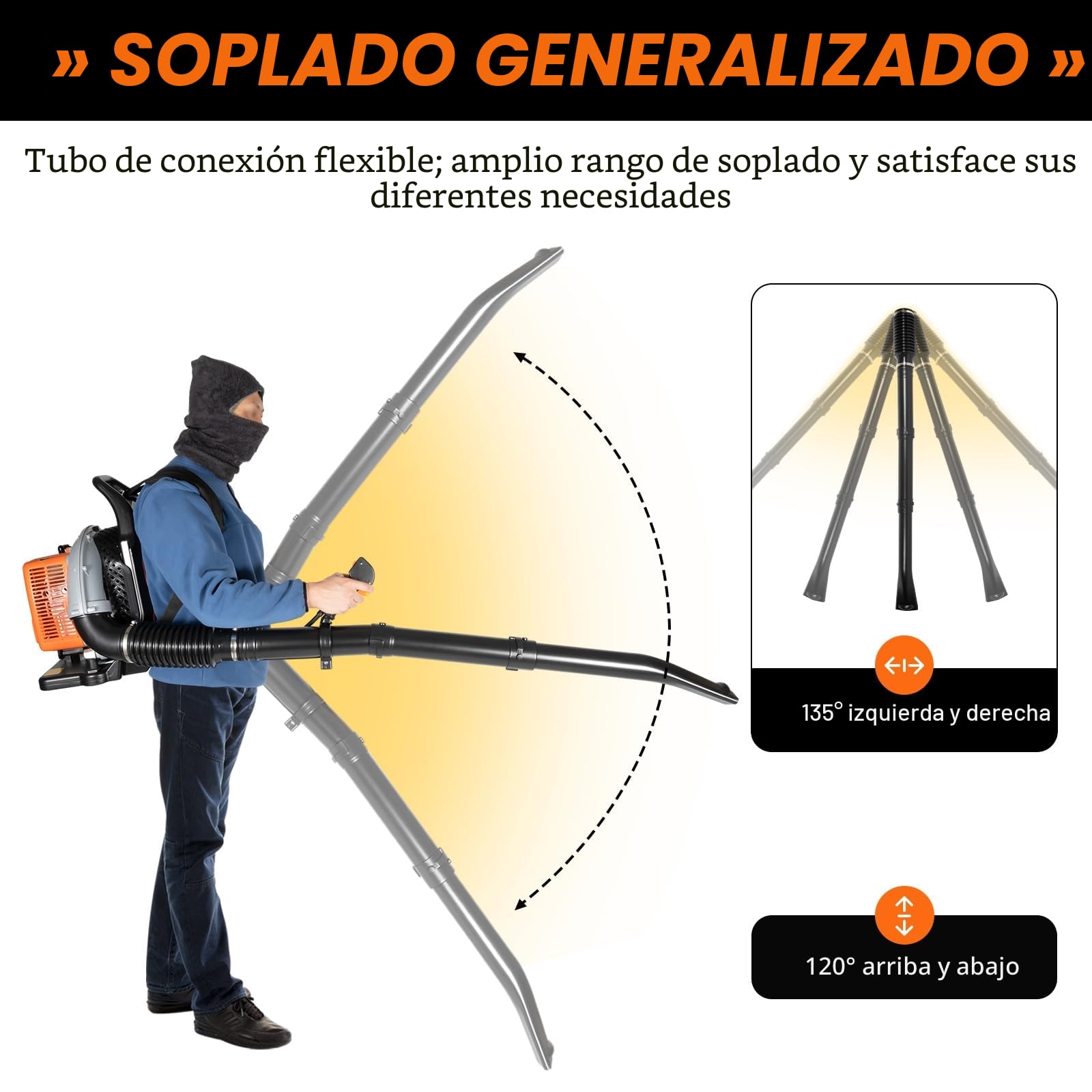 Soplador de hojas de gasolina para espalda, 65 cc, 2 tiempos, 6800 rpm, soplador de hojas para limpiar hojas, polvo de carretera, basura