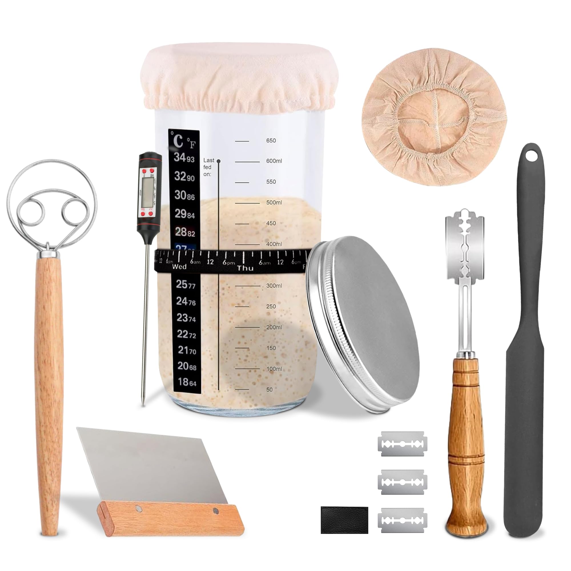 Pot En Verre De Démarrage De Levain Résistant À La Chaleur Avec Échelle Et Thermomètre 730 Ml Du