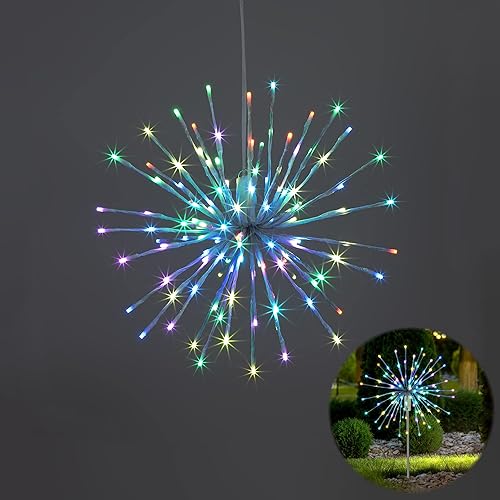 Miniatura 9 de LIGHTSHARE Bola iluminada de 12 pulgadas, 80 luces LED de fuegos artificiales parpadeantes con control remoto, bola colgante de doble uso para