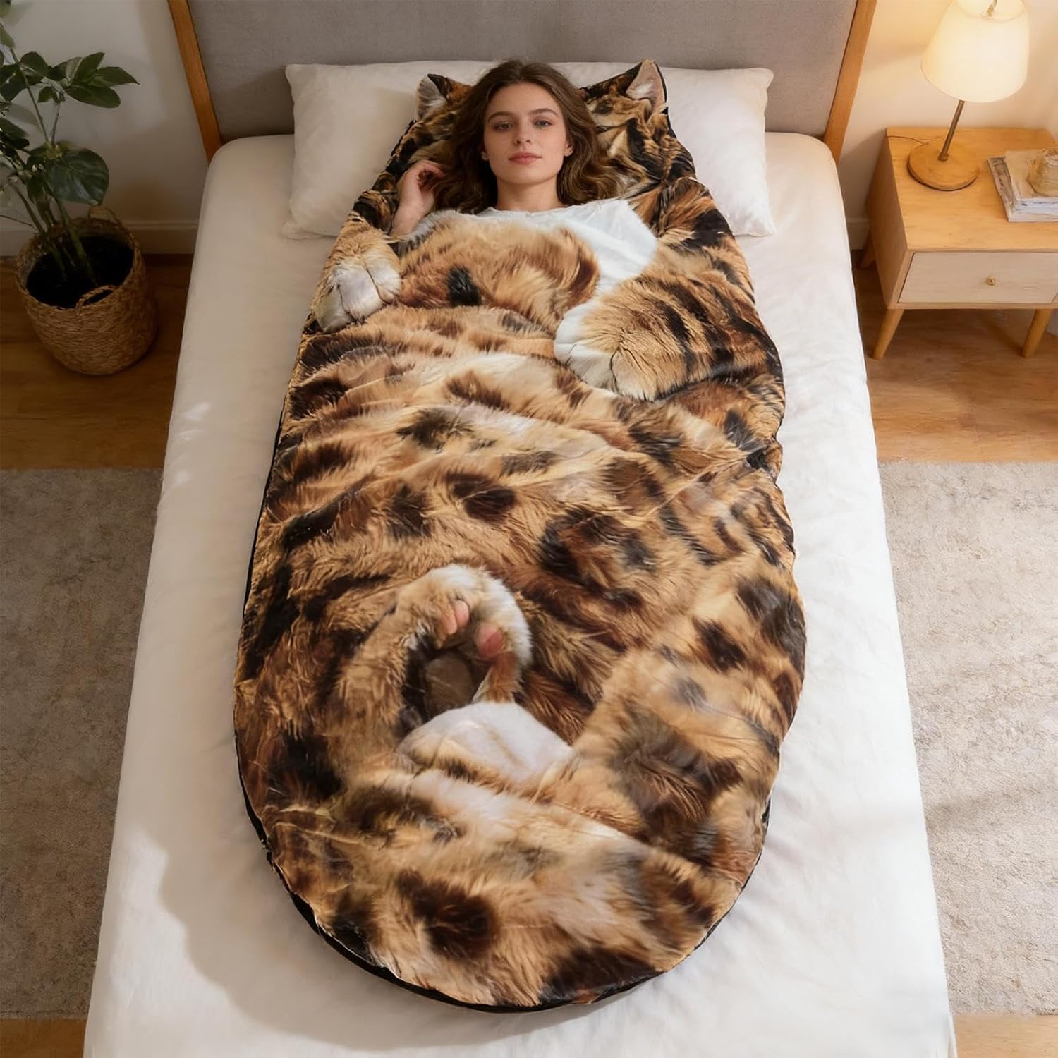 Warm Sleeping Bag, Washable Warm Blanket, 78x32 Inches Adult Sleeping Bag with Soft Plush, Fleece Cat Bed, Cat Blanket with Cute Design, Sturdy Home Lounging for Floor and Bed