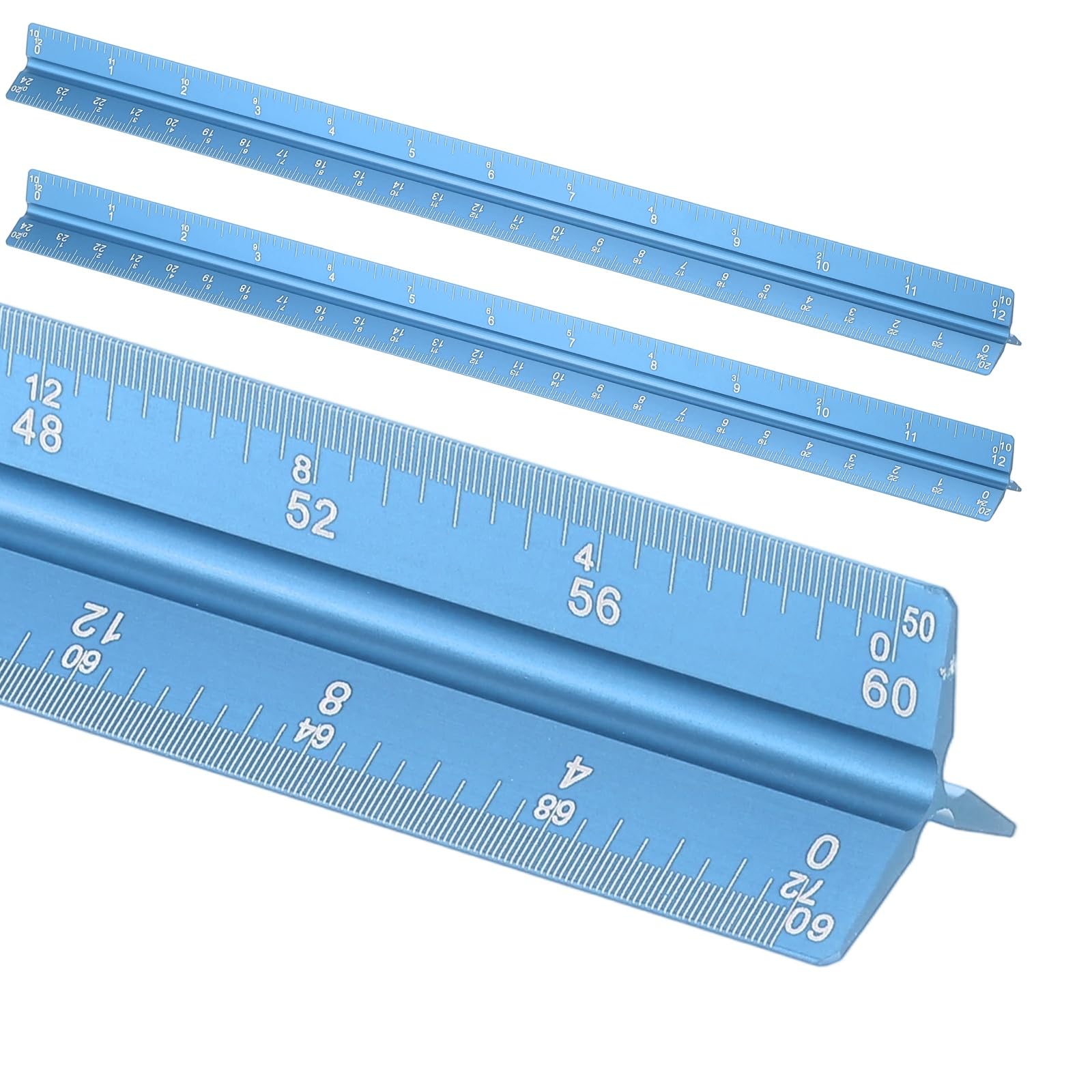 sourcing map 2 Pcs Architectural Scale Ruler, 12 Inch Standard Aluminum Alloy Architect Triangular Large Scale Laser-Etched Blueprint Drafting Ruler for Architects Engineers, Blue