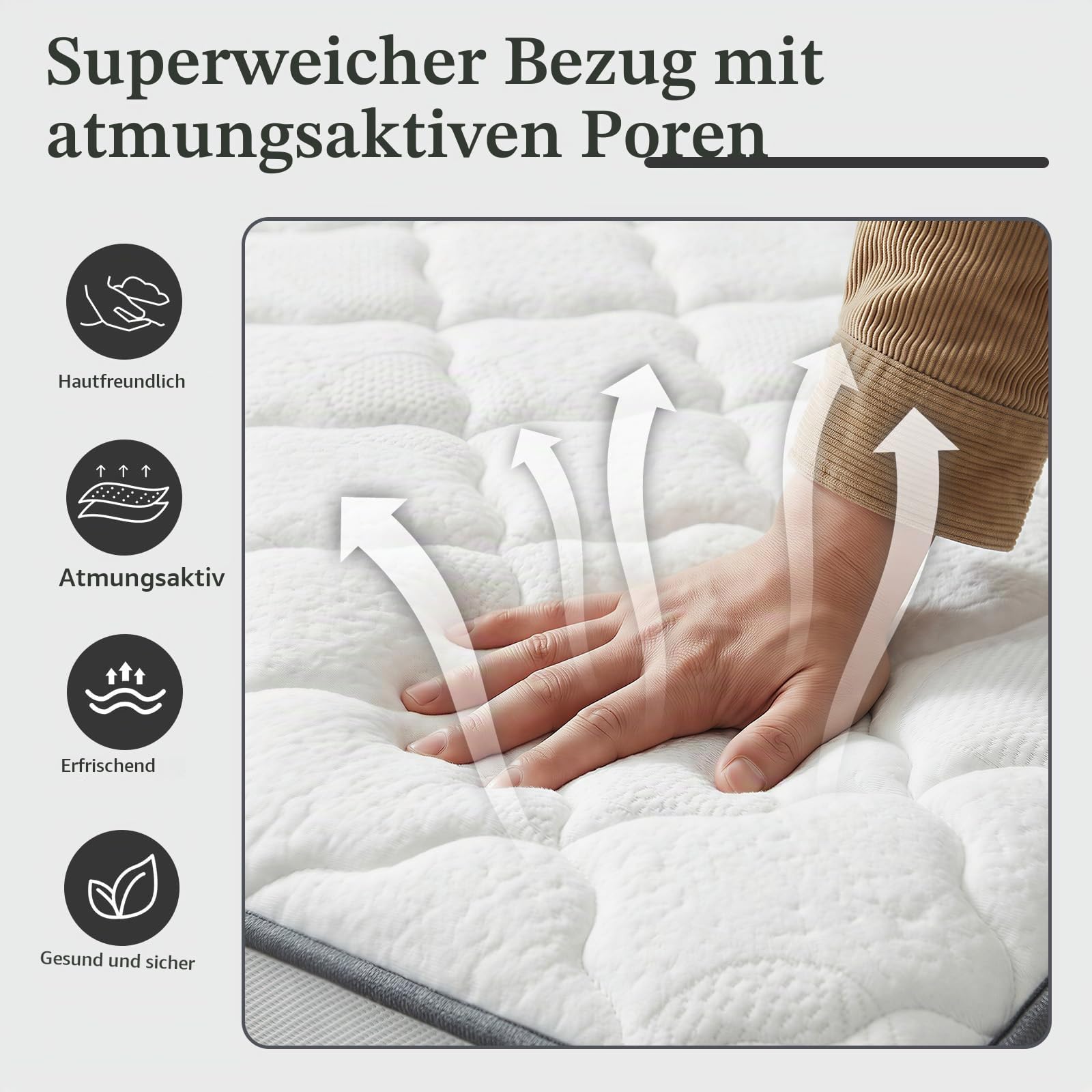 Matratze 140x200 cm, Höhe 30cm mit Oeko-TEX Zertifiziert, Härtegrad H3, 7 Zonen Taschenfederkernmatratze mit Komfortschaum, Gewebe mit weicher, Langlebig & Hautfreundlich,140x200x30cm