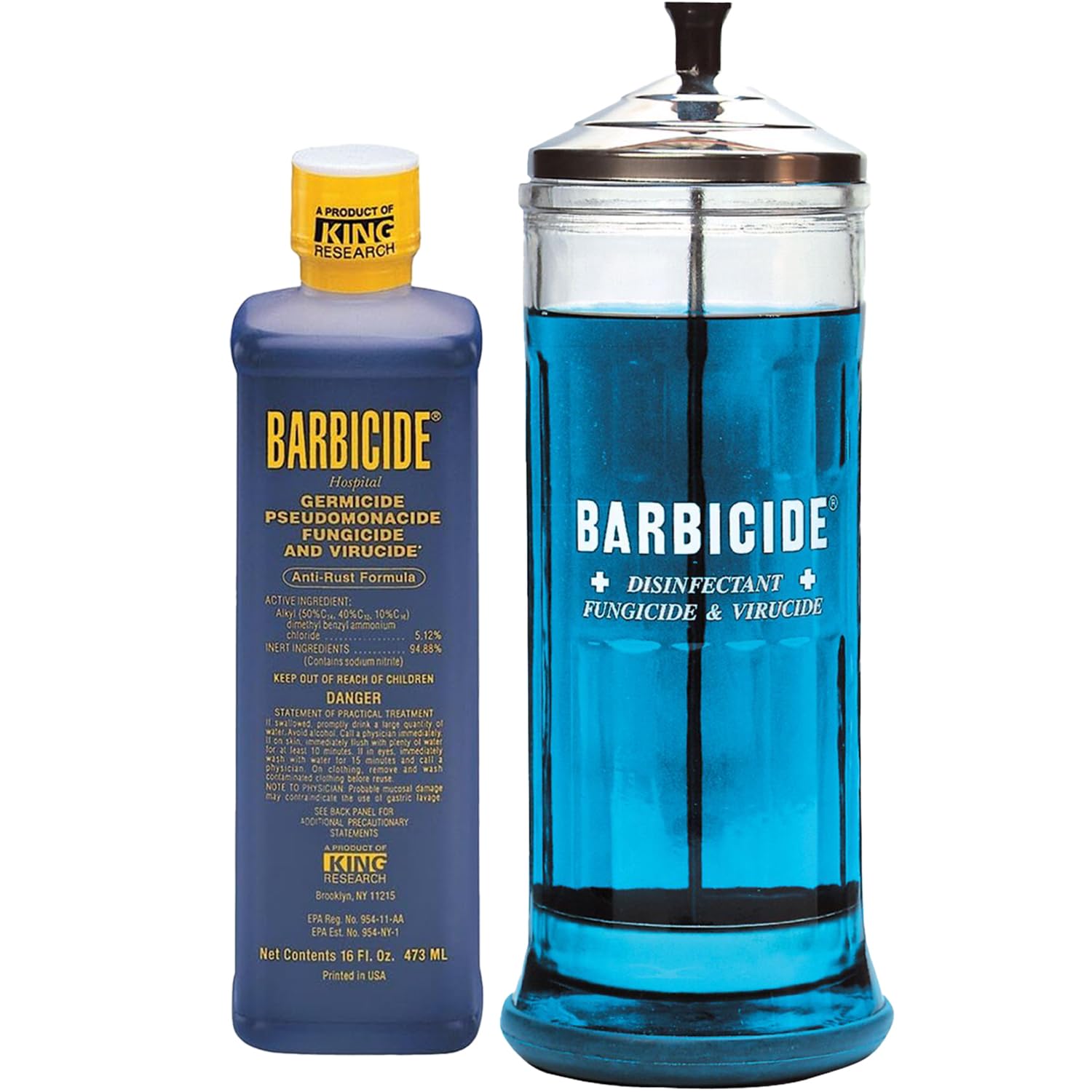 BARBICIDE Disinfecting Jar and Concentrate Combo (37 Oz Jar +16 Fl Oz)– Professional Salon, Spa & Barber Tool Sanitizing Kit