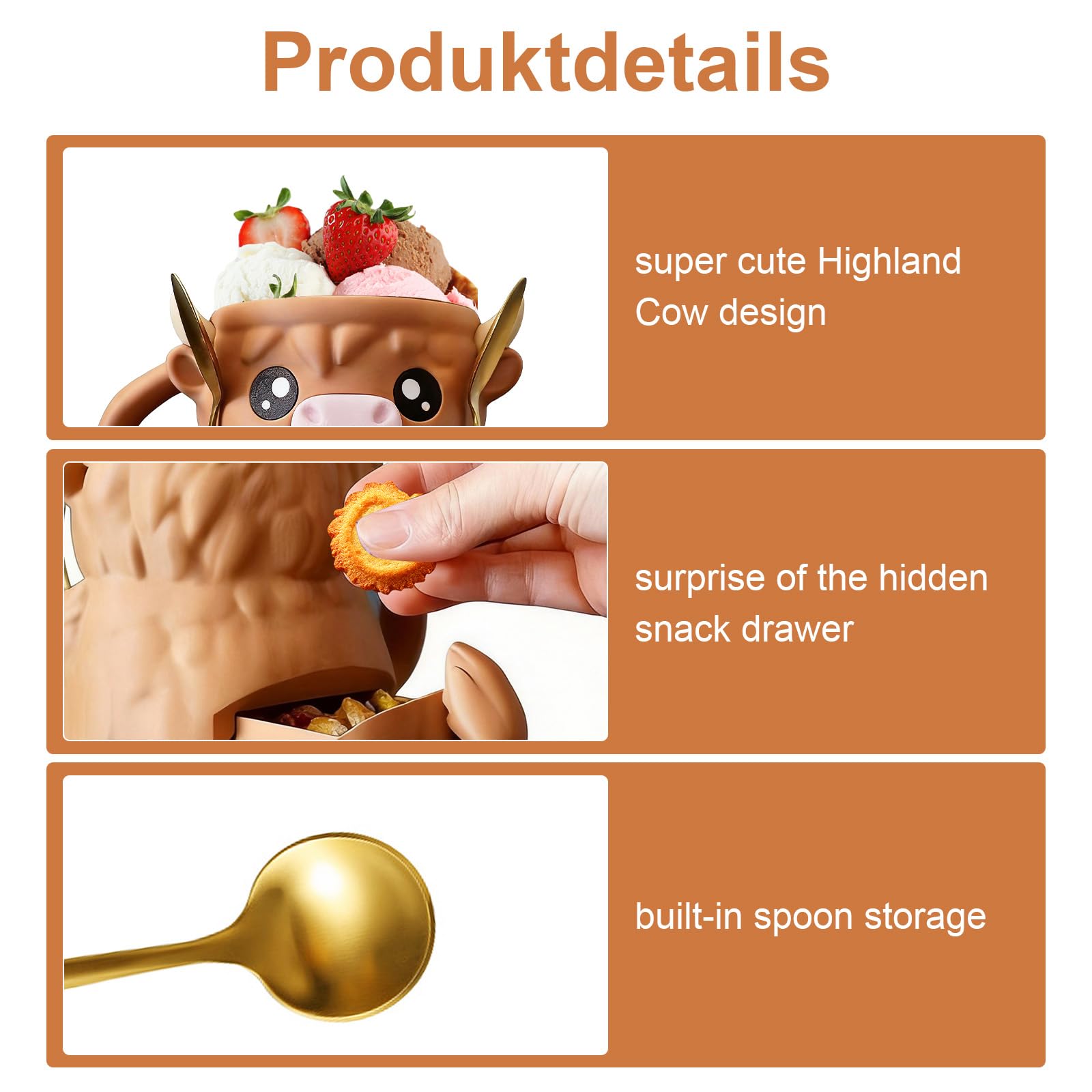 Foonary Highland Cow - Supporto per bicchiere da gelato in PLA, moderno e minimalista, ideale come regalo personale per amici e colleghi