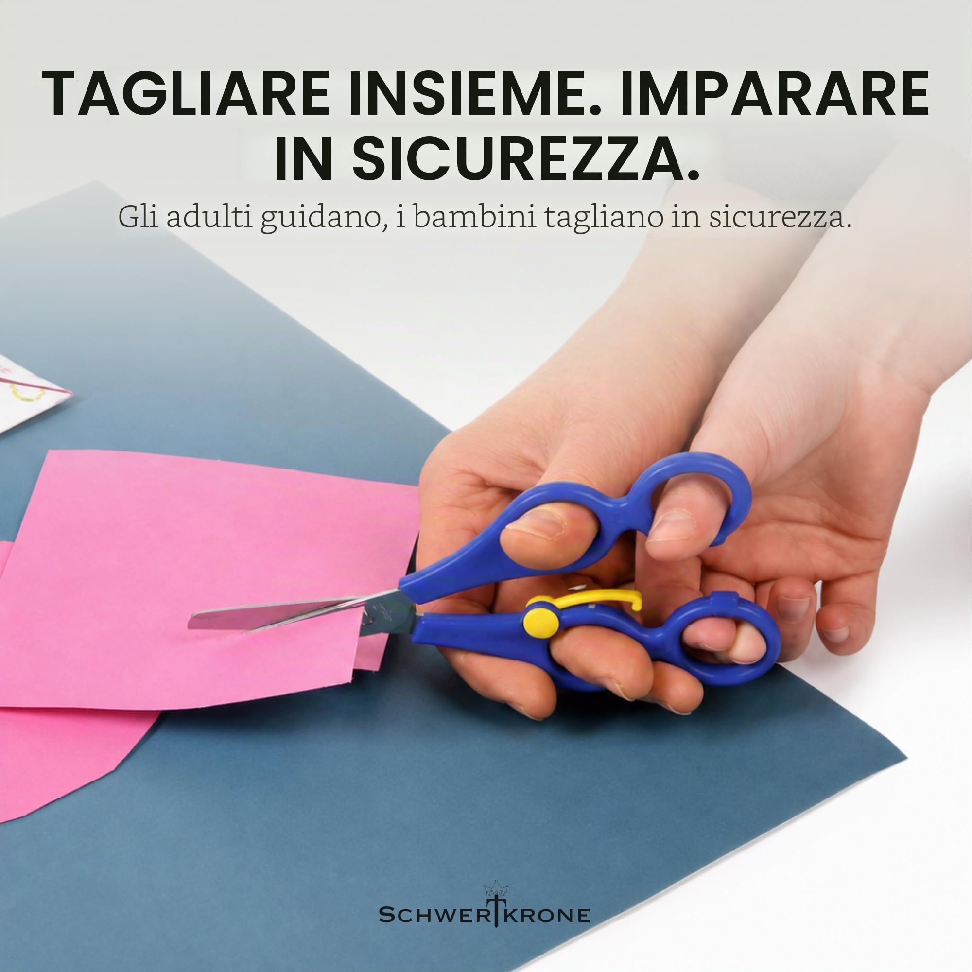 SCHWERTKRONE Forbici Terapeutiche 17 cm - Impugnatura Doppia per Bambini - Acciaio Inox con Molla di Ritorno - Per il Bricolage e l'Apprendimento