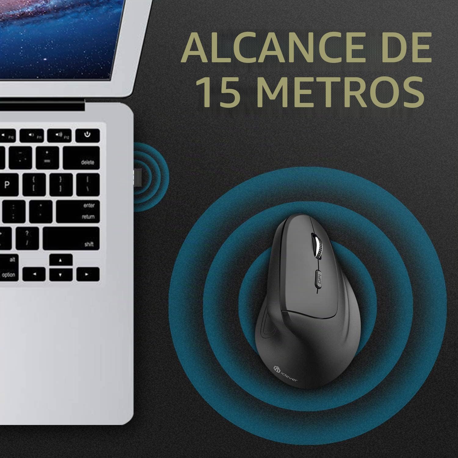 Ratón vertical - Ratón ergonómico inalámbrico 6 botones con DPI ajustable 1000/1600/2000/2400 Ratón ergonómico óptico de 2.4G para ordenador portátil, ordenador de escritorio, Mac, Windows, Mac OS