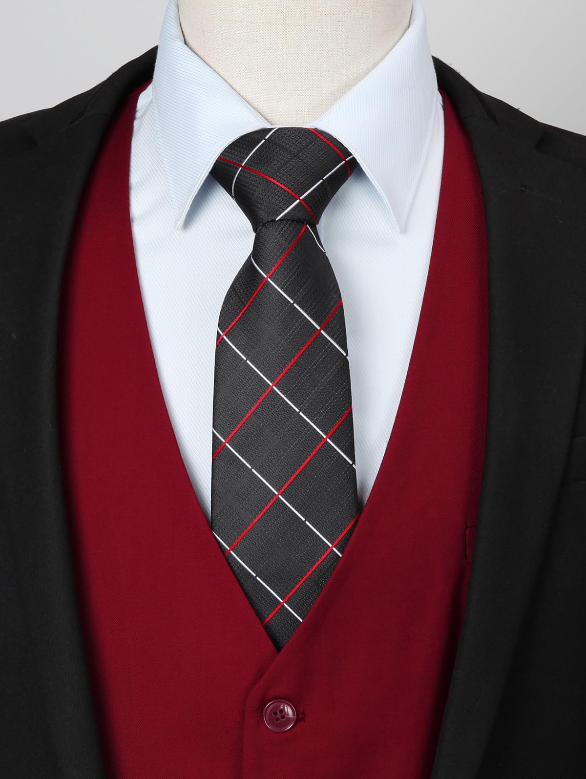 HISDERN Gilet per uomo in cotone bordeaux in cotone tinta unita con gilet formale da lavoro da uomo
