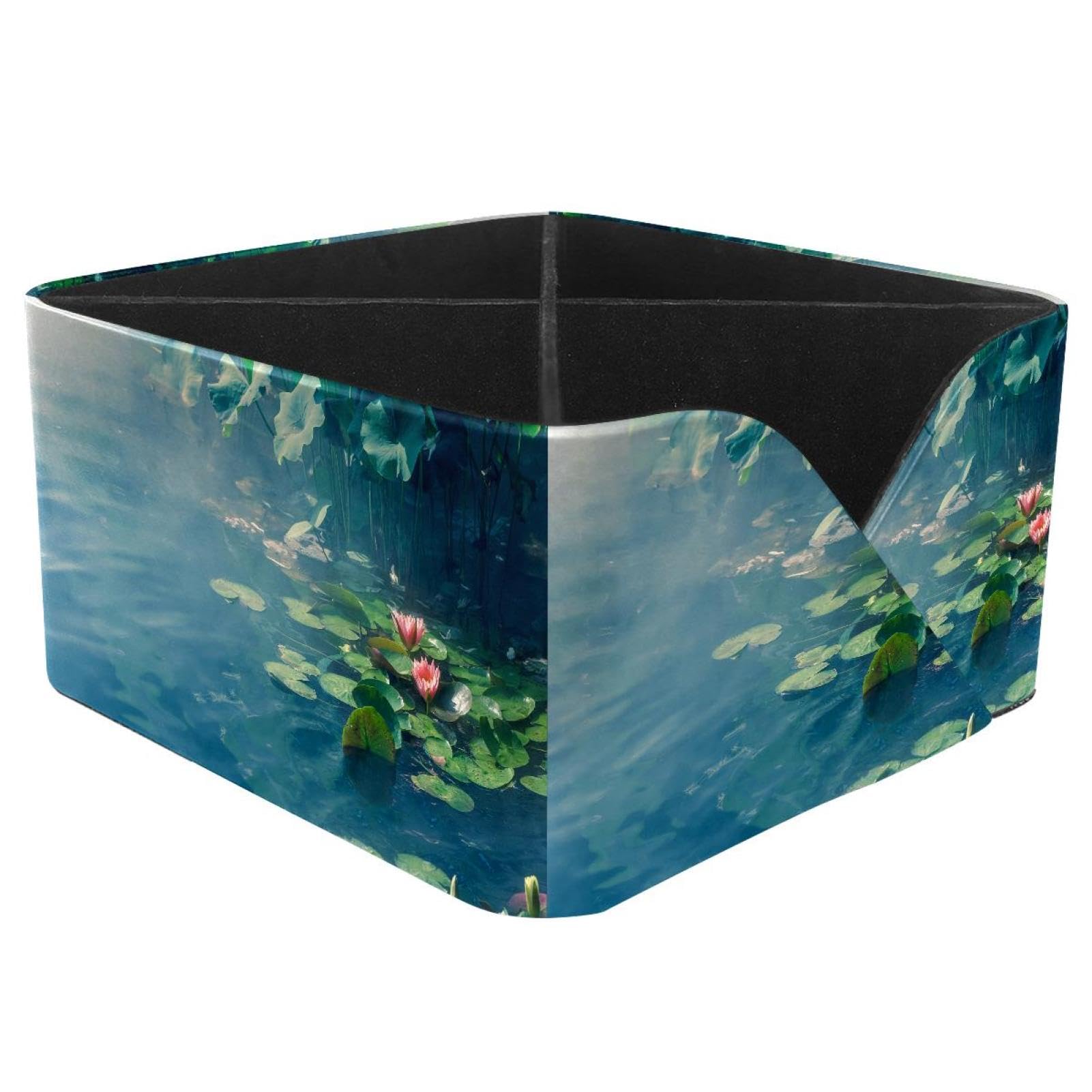 KengjuTesu Hazy Lotus Pond Desktop Organizer Pen Holder, Rectangular Pencil Cup for Office, Study and Makeup Stations