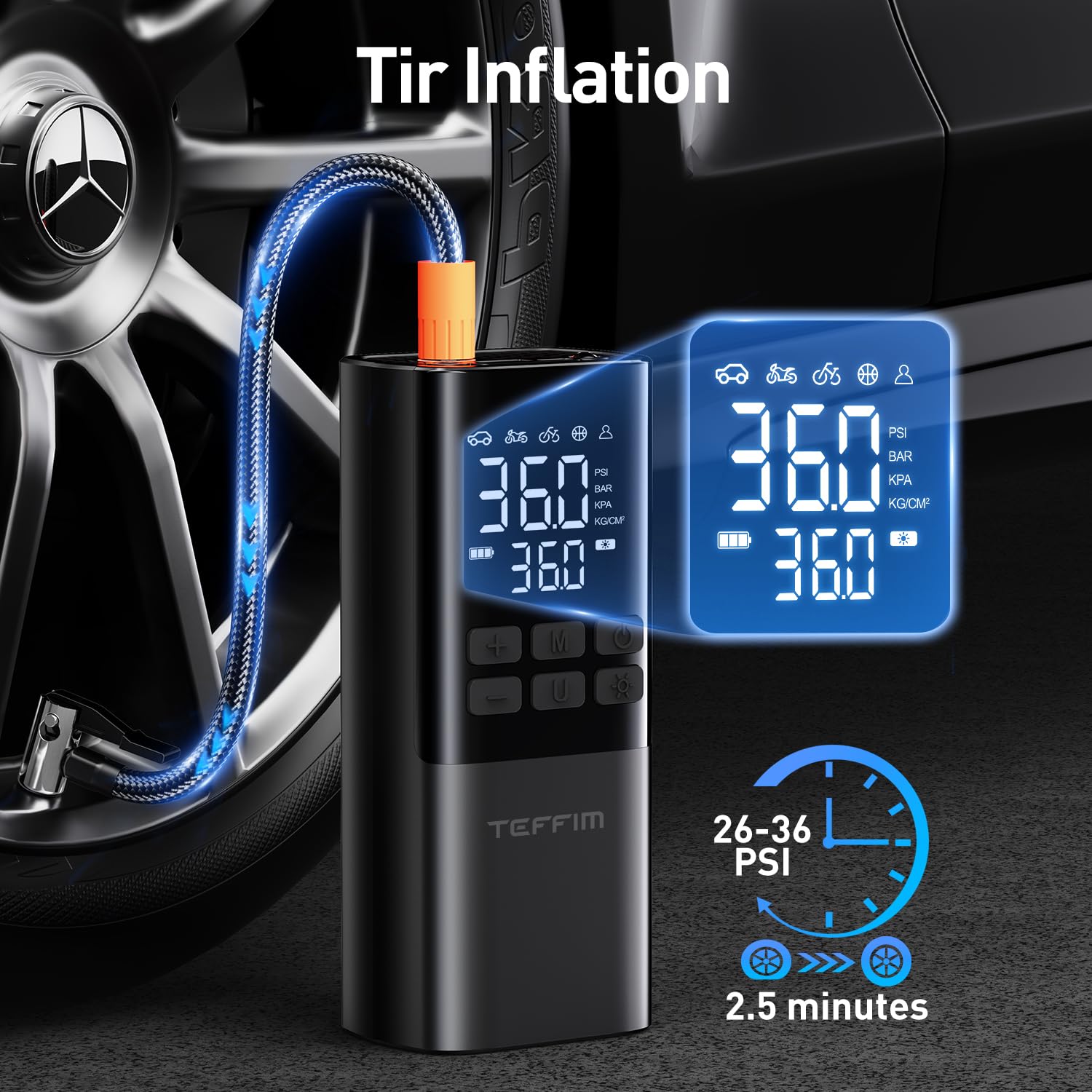 Tire Inflator Portable Air Compressor - Air Pump for Car Tires Portable for Car with Pressure Gauge Tire — view 2