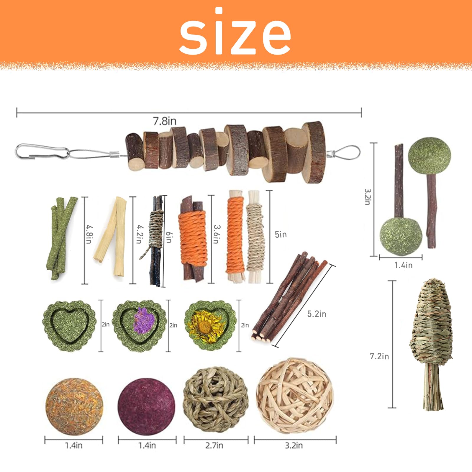 lisetar Rabbit Toys Guinea Pig Toys Hamster Toys Bunny Toys 18Pcs Natural Timothy Hay Sticks Apple Wood Sticks Chinchilla Toys for Teeth Care Handmade - Image 2