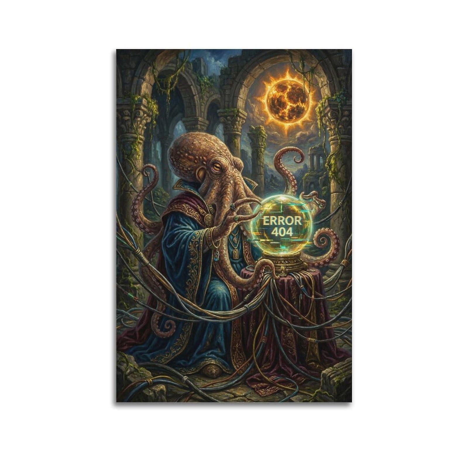 XKUGA Surreal Vintage Animal Poster Octopus Error 404 Tech Ritual Modern Decorative Canvas Prints - Ideal Wall Art for Family, Man Cave, Game Room, Boys & Girls Bedroom 20x30inch(50x75cm)