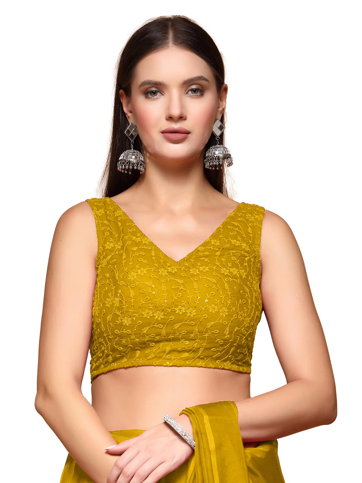 Oomph! Readymade Blouse For Women, Brocade, Sleeveless, V-Neck, Rbbl619