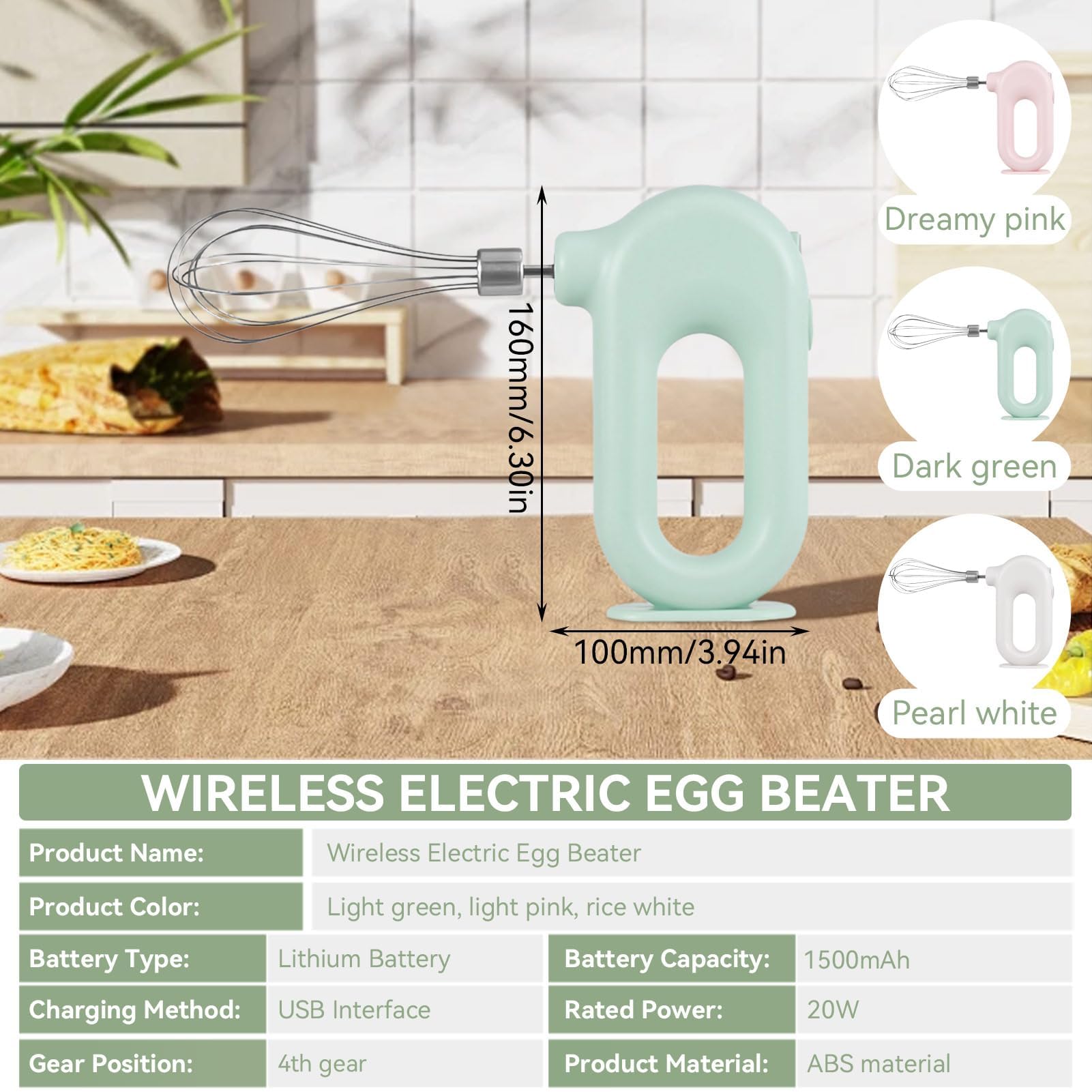 Schnurloser Handmixer, Mini-Elektro-Handmixer, Wiederaufladbarer USB-Mini-Ei-Schläger Für Den Haushalt, Hand-Ei-Schläger, Elektrischer Mixer Mit 4 Geschwindigkeitsmodi